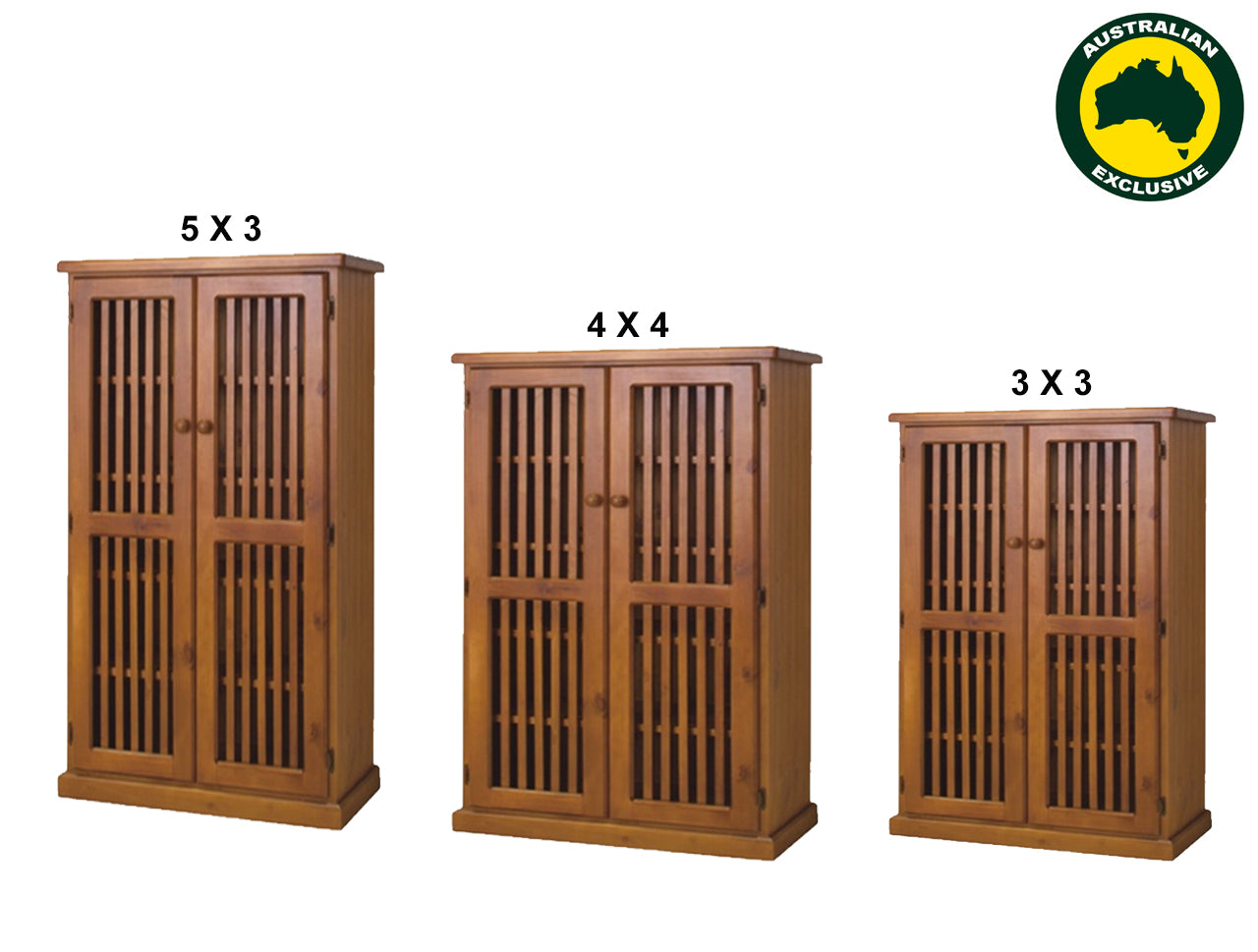 CRYSTAL (AUSSIE MADE) SHOE CABINET - ASSORTED STAINED COLOURS - STARTING FROM $599