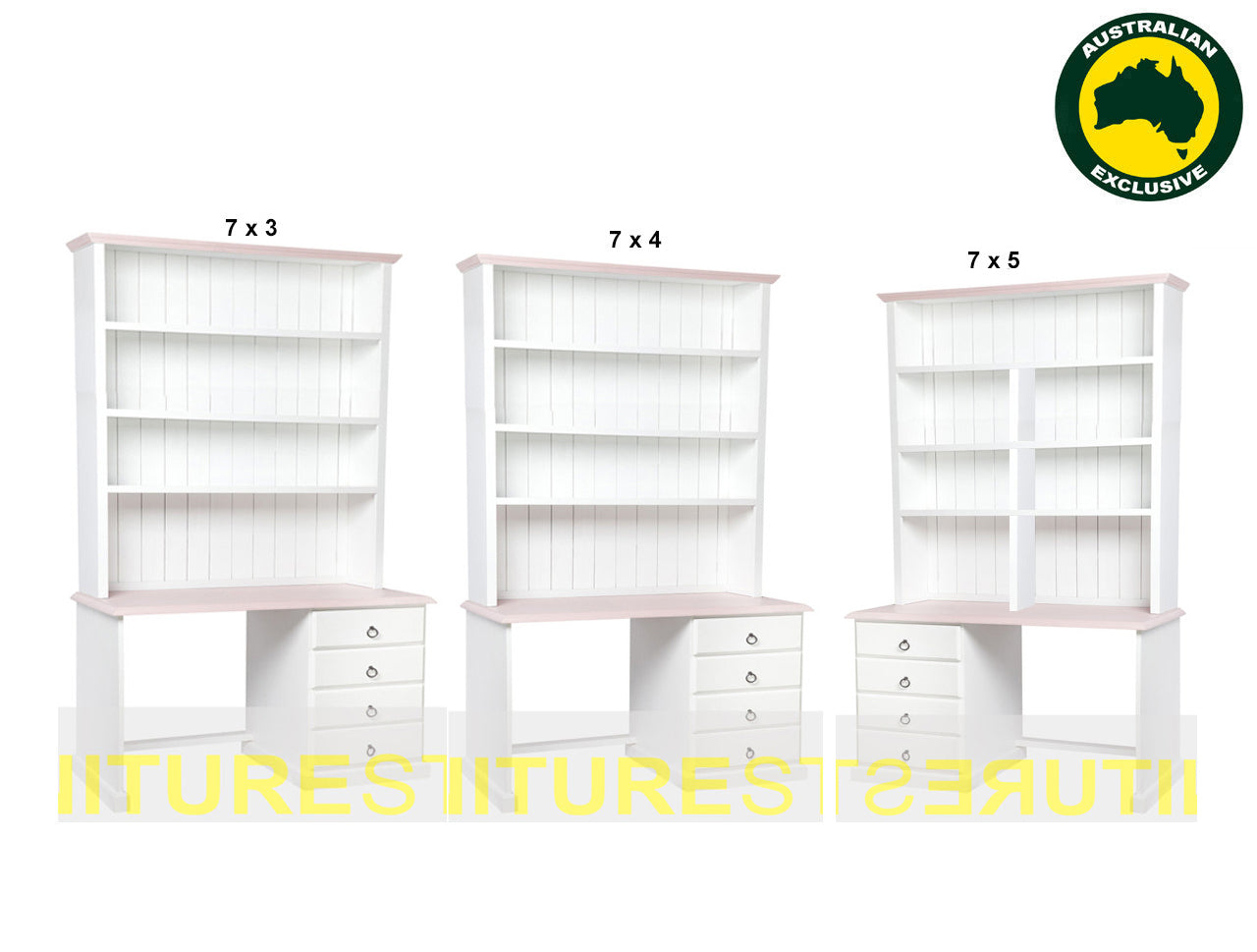 MUDGEE (AUSSIE MADE) 4 DRAWER DESK + HUTCH (REVERSIBLE) - ASSORTED PAINTED COLOURS - STARTING FROM $1099
