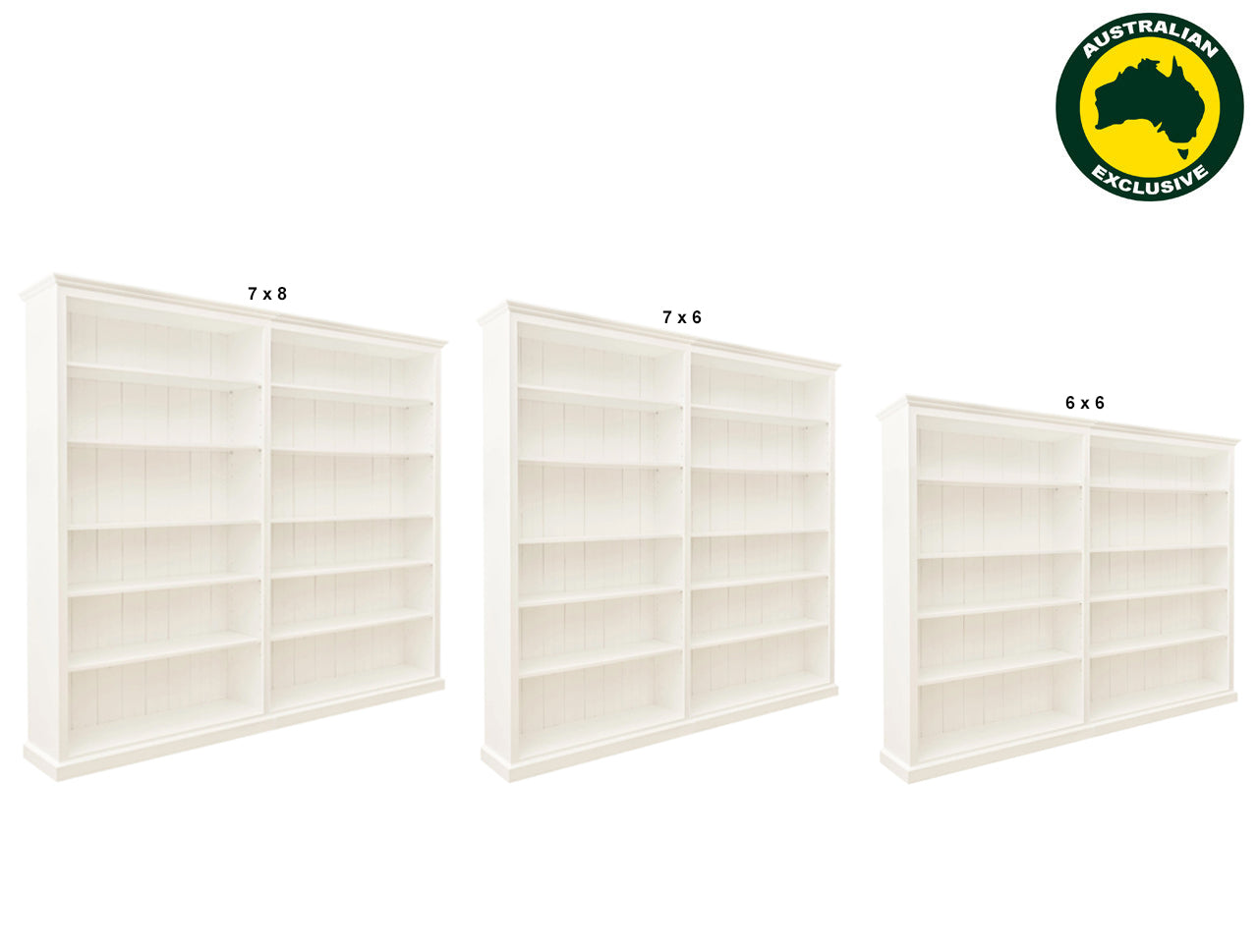 MUDGEE (AUSSIE MADE) HIGHLINE BOOKCASE (3 SECTIONS) PIGEON PAIRED COLLECTION - ASSORTED STAINED COLOURS - STARTING FROM $1399
