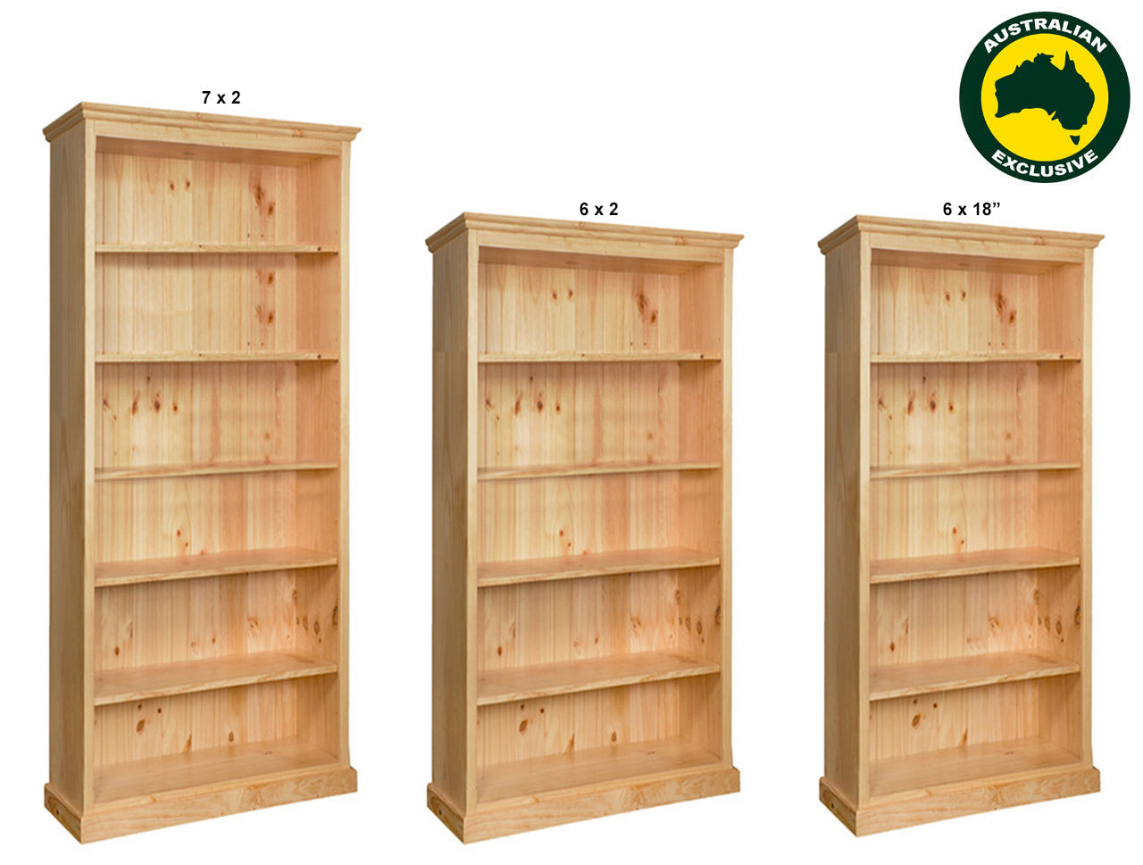 MUDGEE (AUSSIE MADE) SKINNYLINE BOOKCASE WITH 40MM FACINGS COLLECTION - ASSORTED STAINED COLOURS - STARTING FROM $499