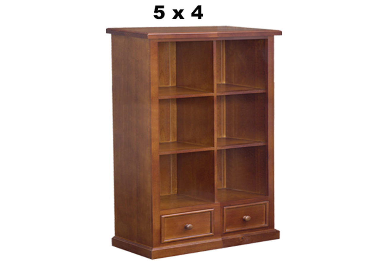 HUON THICK TOP (AUSSIE MADE) CUBE LOWLINE BOOKCASE  WITH PICTURE FRAMES DRAWERS COLLECTION - ASSORTED STAINED COLOURS - STARTING FROM $1599