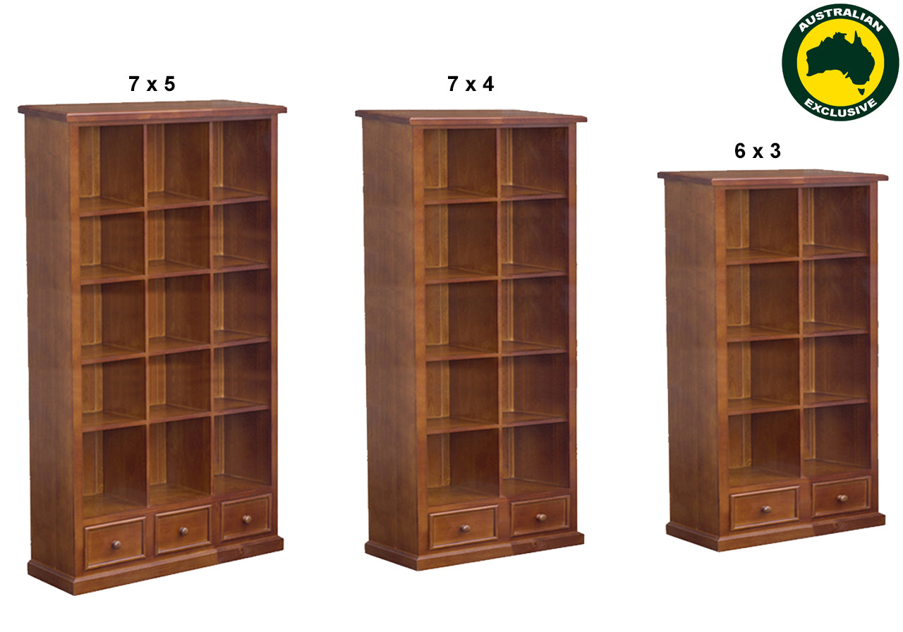 MUDGEE (AUSSIE MADE) CUBE HIGHLINE BOOKCASE  WITH PICTURE FRAMED DRAWERS COLLECTION - ASSORTED STAINED COLOURS - STARTING FROM $1199