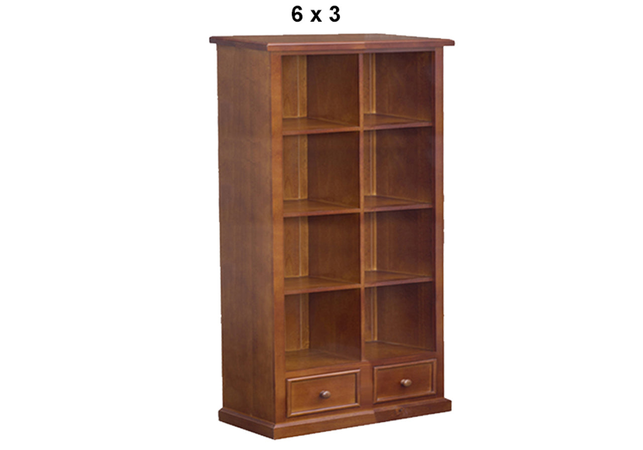 MUDGEE (AUSSIE MADE) CUBE HIGHLINE BOOKCASE  WITH PICTURE FRAMED DRAWERS COLLECTION - ASSORTED STAINED COLOURS - STARTING FROM $1199