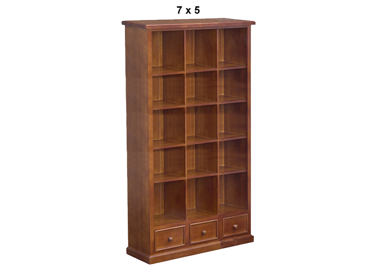 MUDGEE (AUSSIE MADE) CUBE HIGHLINE BOOKCASE  WITH PICTURE FRAMED DRAWERS COLLECTION - ASSORTED STAINED COLOURS - STARTING FROM $1199