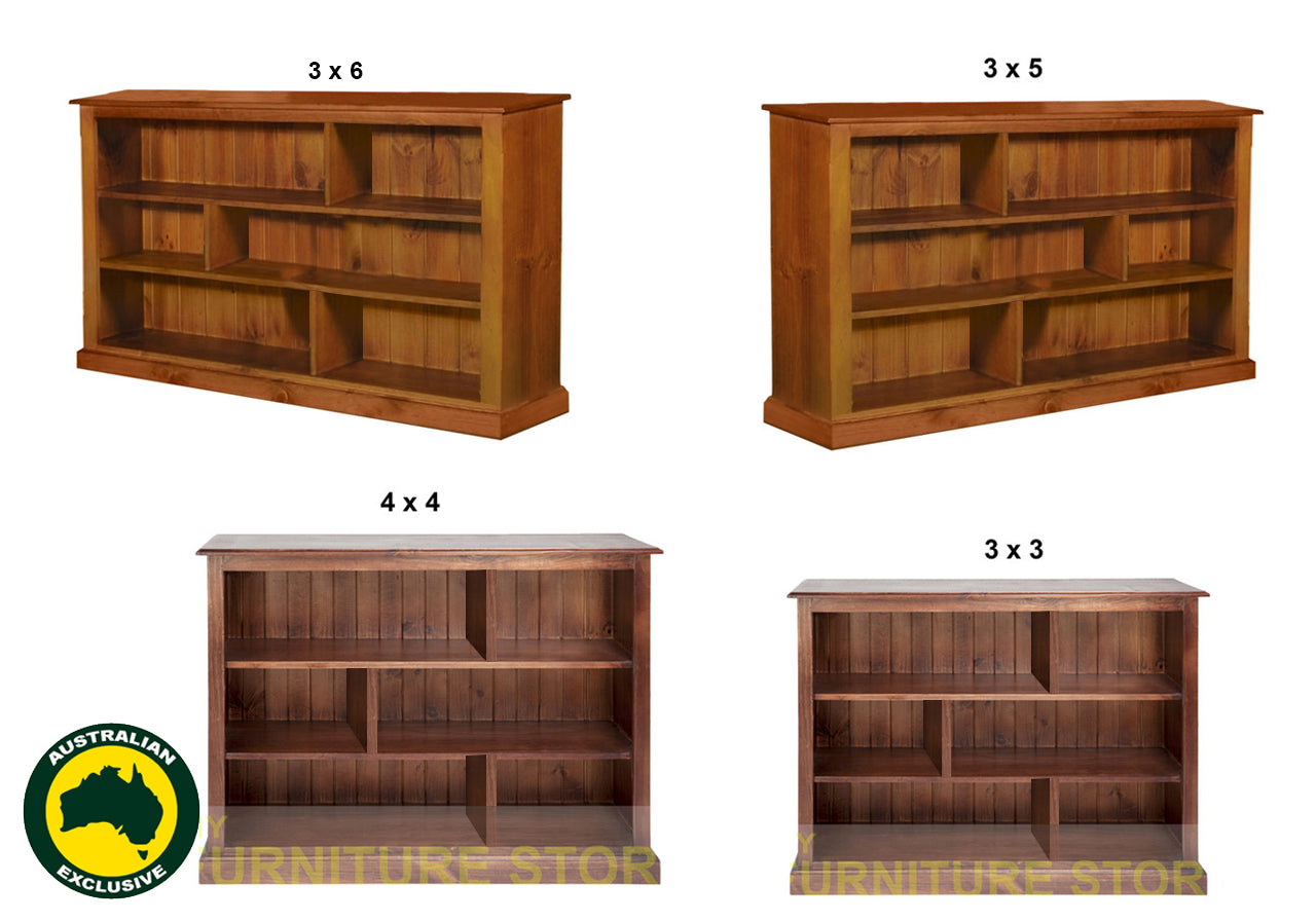 MUDGEE (AUSSIE MADE) STAGGERED LOWLINE BOOKCASE COLLECTION - ASSORTED STAINED COLOURS - STARTING FROM $449