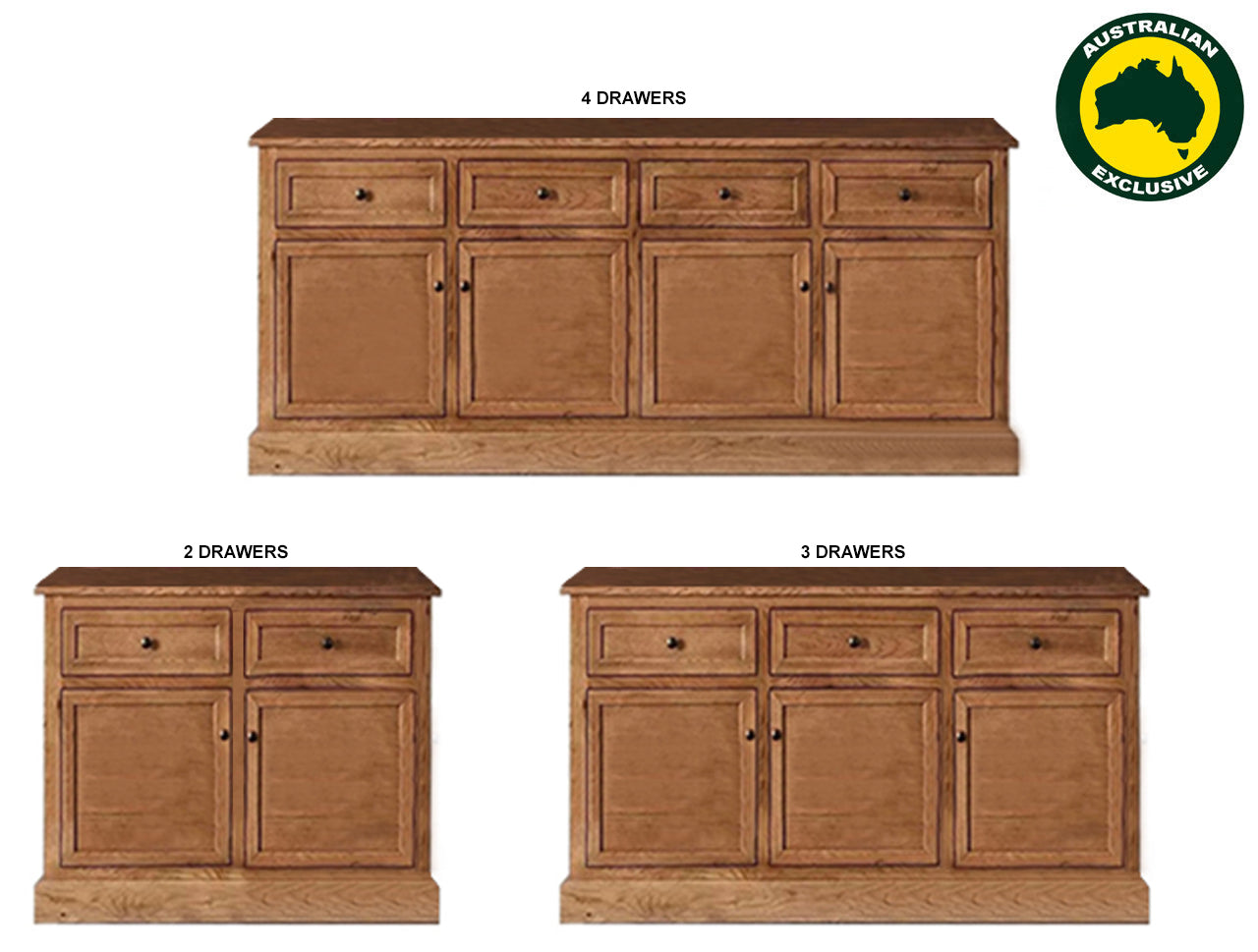 NAPOLEON (AUSSIE MADE) BUFFET COLLECTION - TASSIE OAK COMBINATION - ASSORTED STAINED COLOURS - STARTING FROM $1499