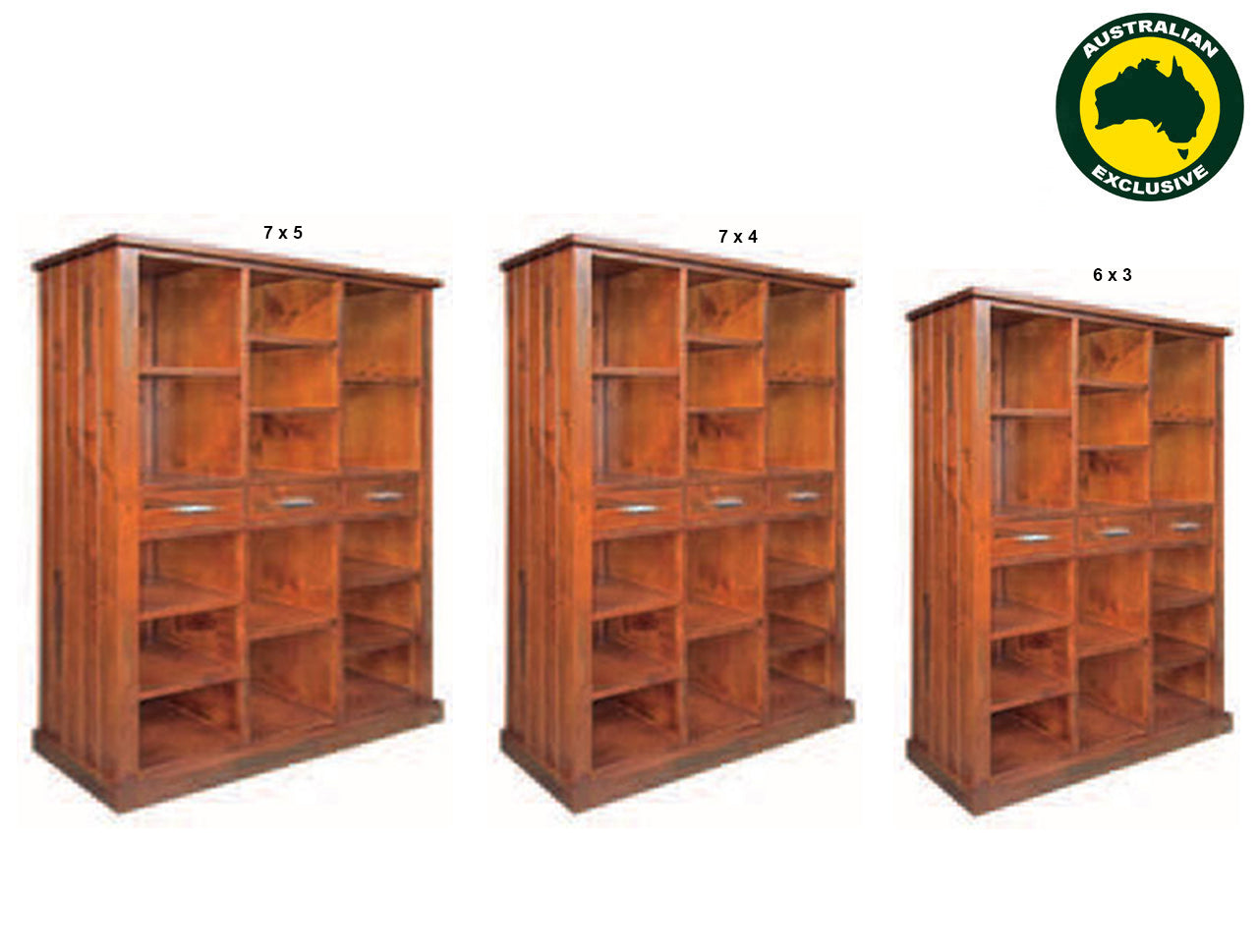 NEW YORK (AUSSIE MADE) MULTIPURPOSE BOOKCASE WITH 3 DRAWERS COLLECTION - ASSORTED STAINED COLOURS - STARTING FROM $899
