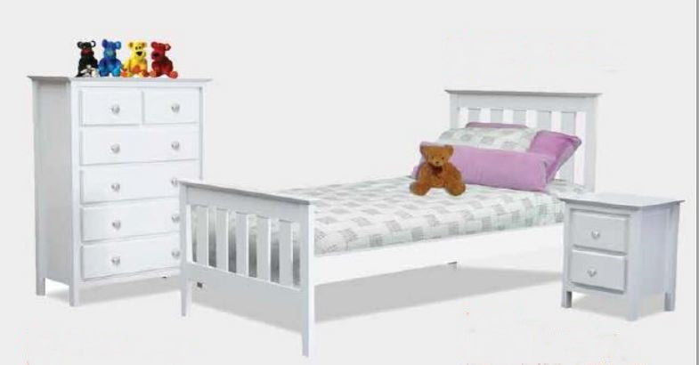 NICKY KING SINGLE 3 PIECE BEDROOM SUITE - WHITE