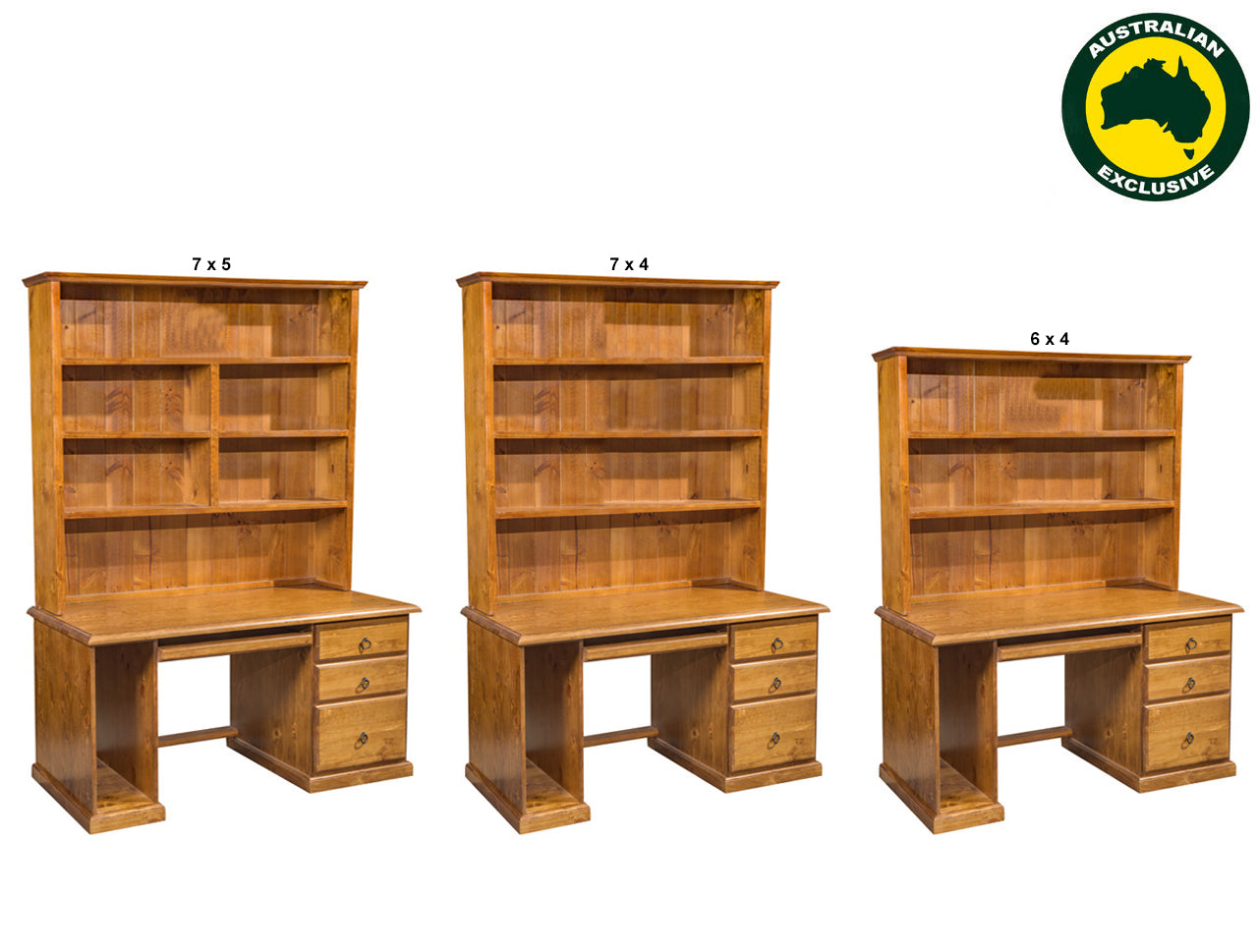 NOOSA (AUSSIE MADE) 3 DRAWER TIMBER DESK & HUTCH COLLECTION - ASSORTED STAINED COLOURS - STARTING FROM $1099