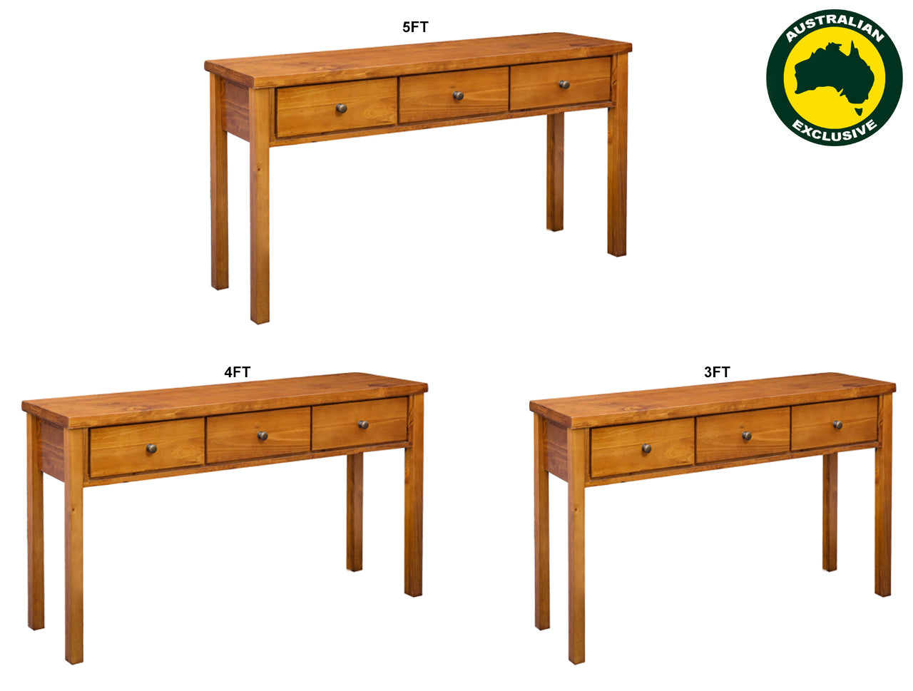 NOOSA (AUSSIE MADE) 3 DRAWER HALL TABLE COLLECTION - ASSORTED STAINED COLOURS - STARTING FROM $549