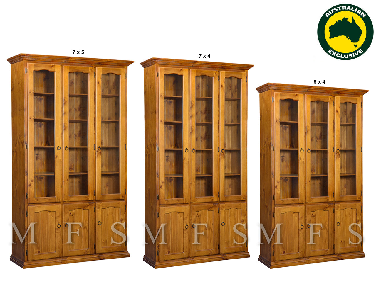 NOOSA (AUSSIE MADE) LIBRARY 6 DOOR DISPLAY CABINET COLLECTION - ASSORTED STAINED COLOURS - STARTING FROM $1099