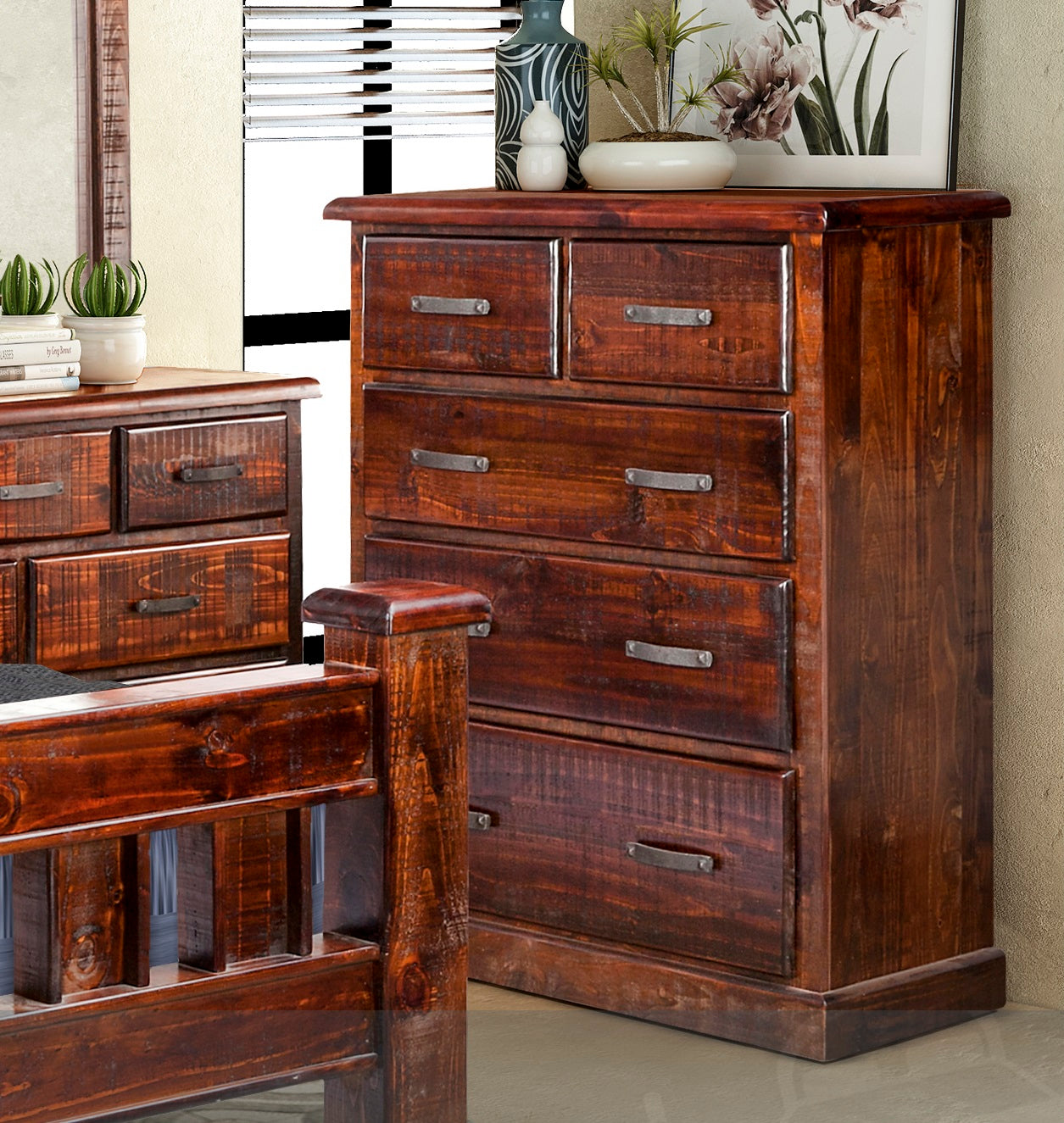 CALISTA (COB3441) 5 DRAWER SPLIT TOP TALLBOY (2 OVER 3) - 1220(H) X 910(W) - ROUGH SAWED