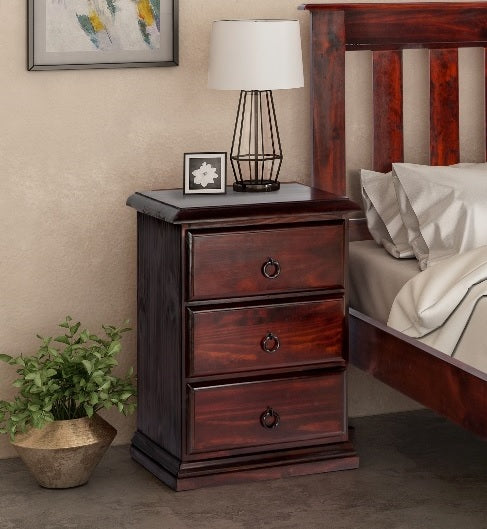 CRONULLA (CR183) 3 DRAWER BEDSIDE TABLE - BALTIC , WALNUT (PICTURED) OR GREYWASH