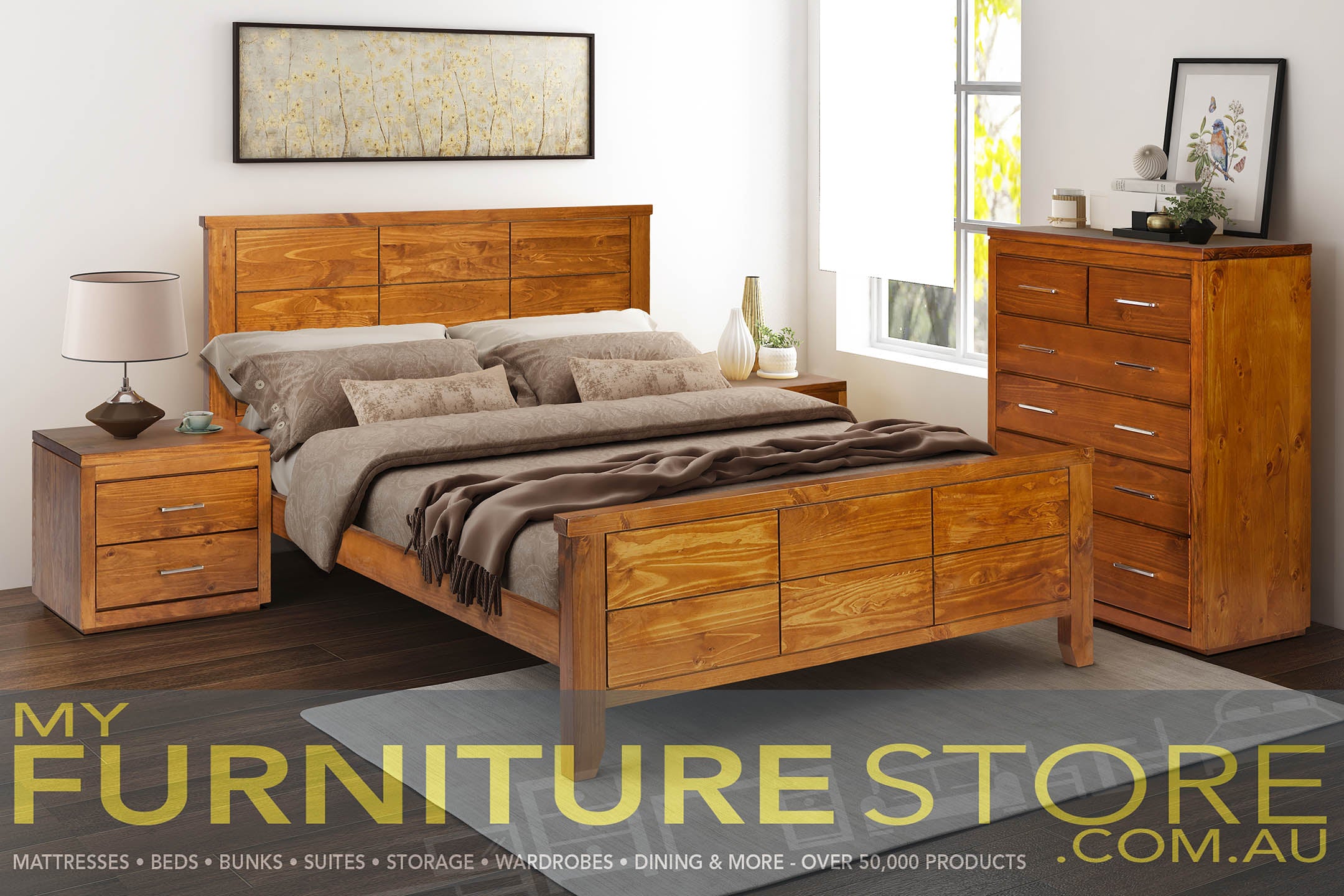 DOUBLE NARRABEEN PANEL BED FRAME (14-15-15-20-21-18-5) - BALTIC (#215) OR WALNUT (#219) OR GREYWASH (#501)