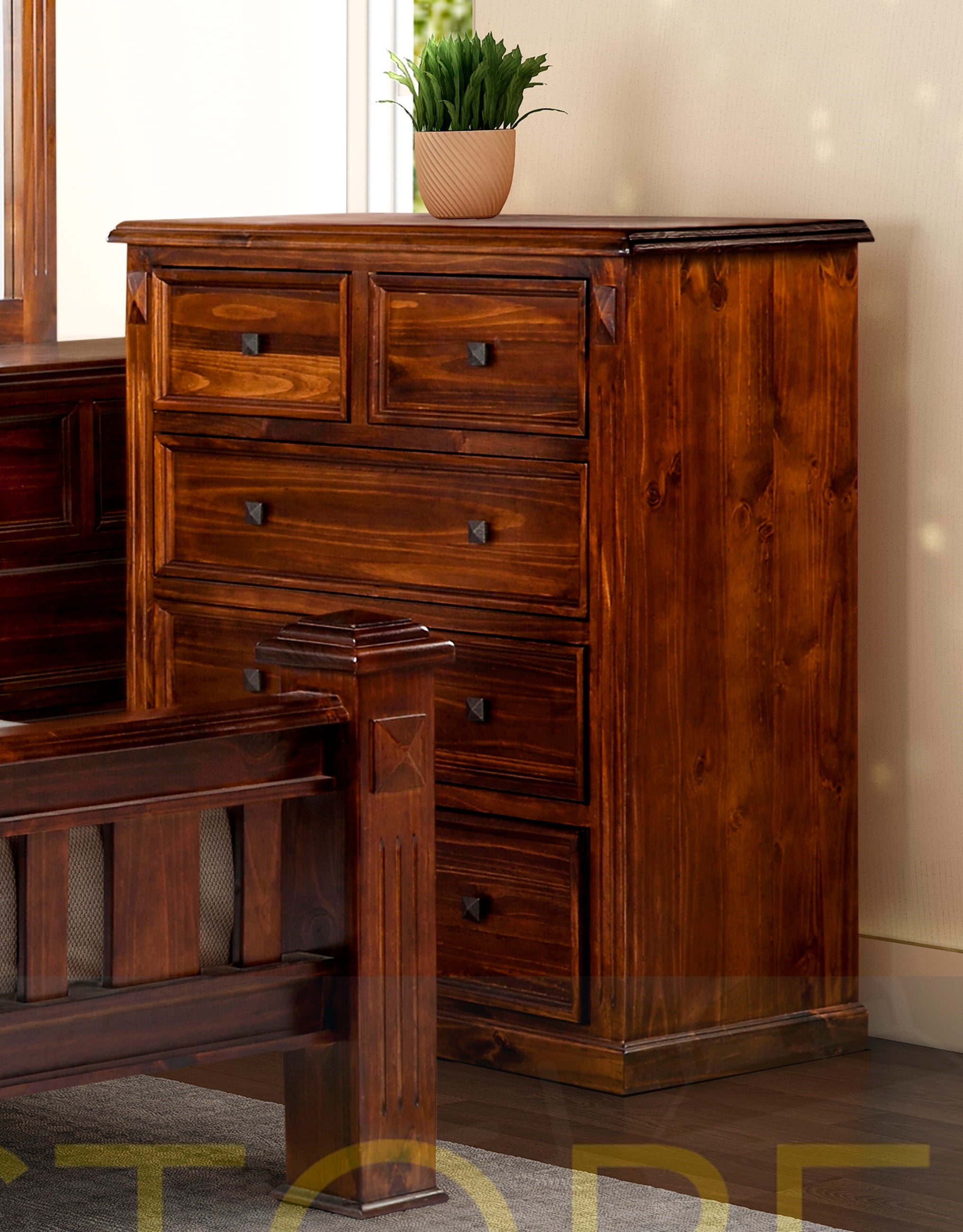 LEGIONS 5 DRAWER TALLBOY - WALNUT