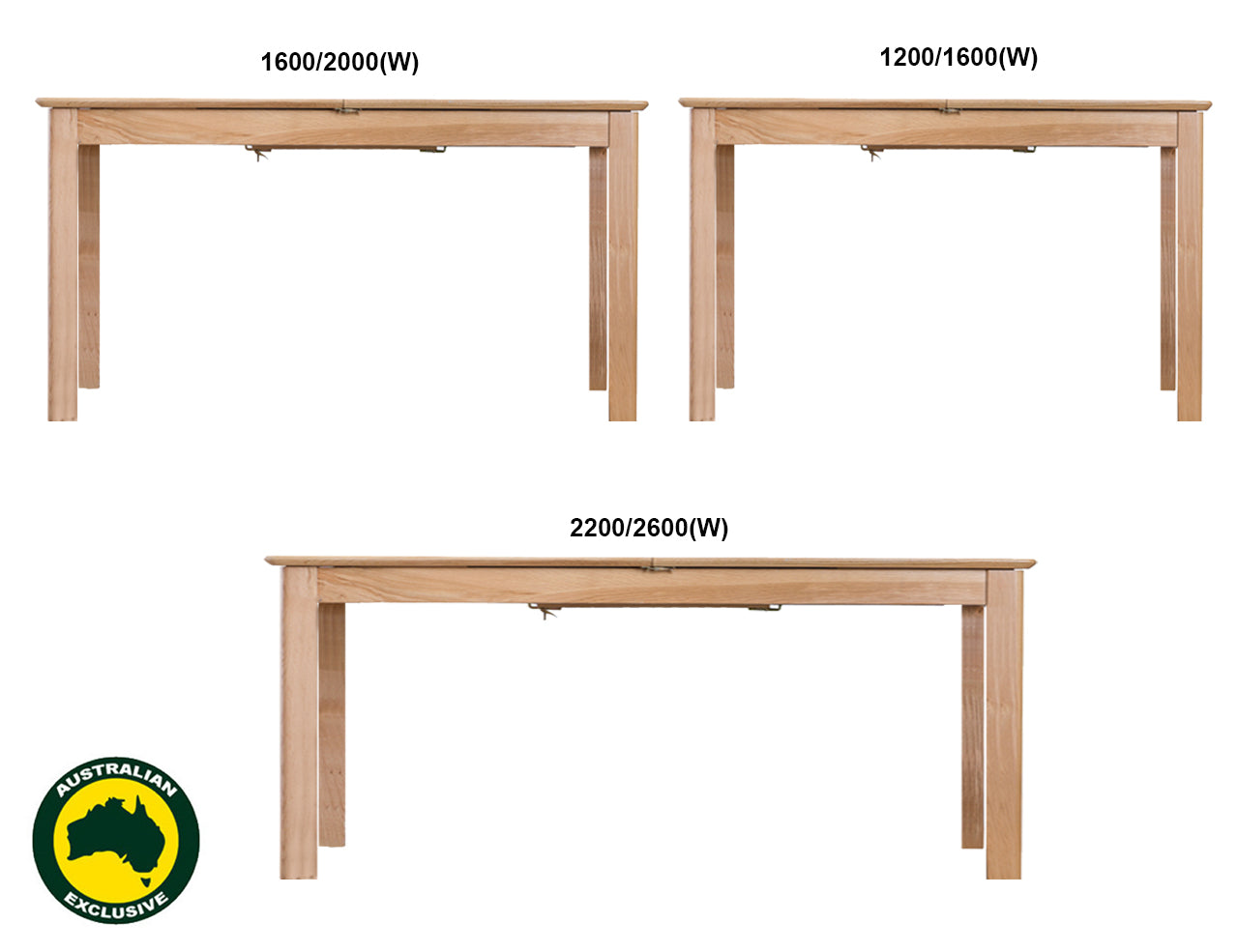 ROBINHOOD (AUSSIE MADE) BUTTERFLY TASSIE OAK COMBINATION EXTENSION DINING TABLE COLLECTION - ASSORTED STAINED COLOURS - STARTING FROM $1699