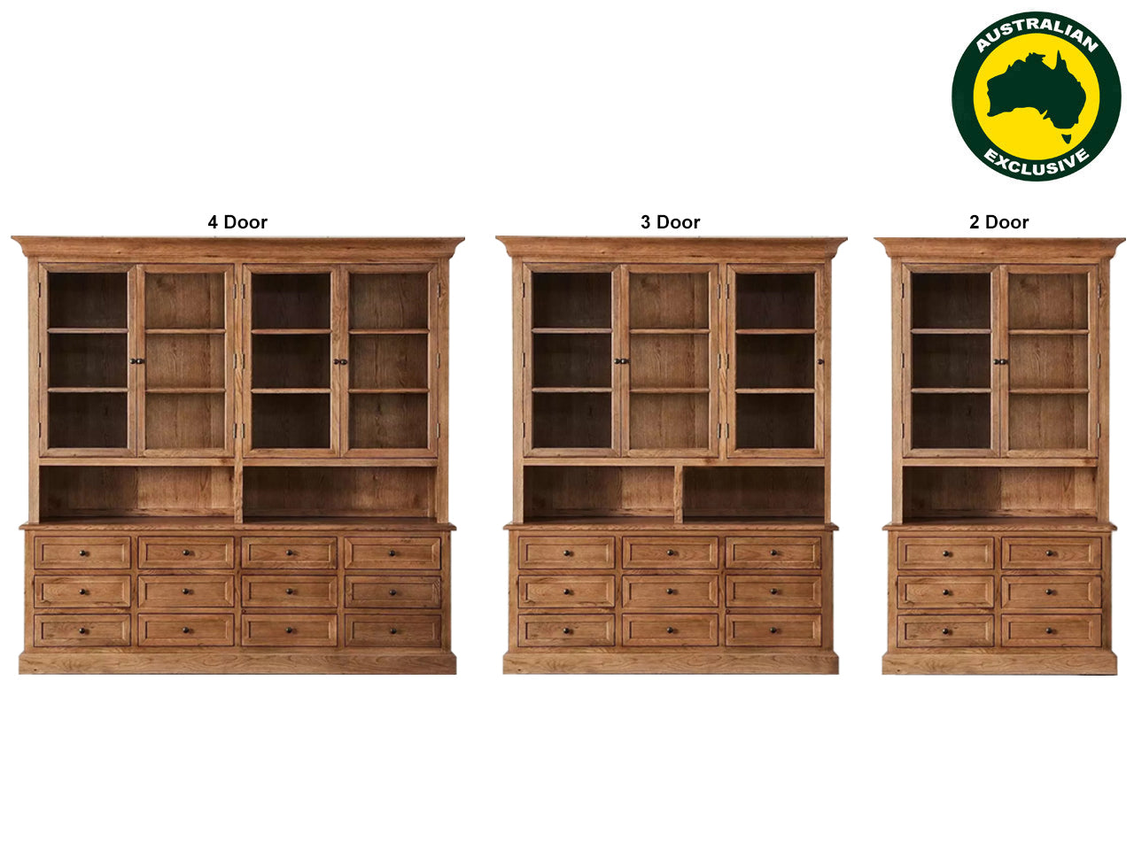 NAPOLEON (AUSSIE MADE) BUFFET & HUTCH (DRESSER) COLLECTION - TASSIE OAK COMBINATION - ASSORTED STAINED COLOURS - STARTING FROM $3999
