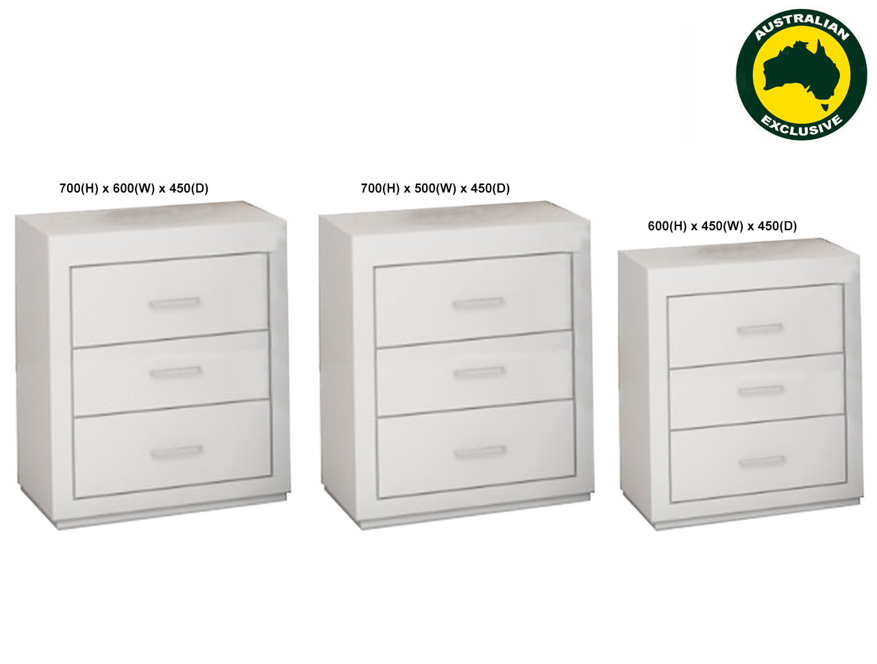NARRABEEN (AUSSIE MADE) 3 DRAWER BEDSIDE TABLE COLLECTION - ASSORTED PAINTED COLOURS - STARTING FROM $399