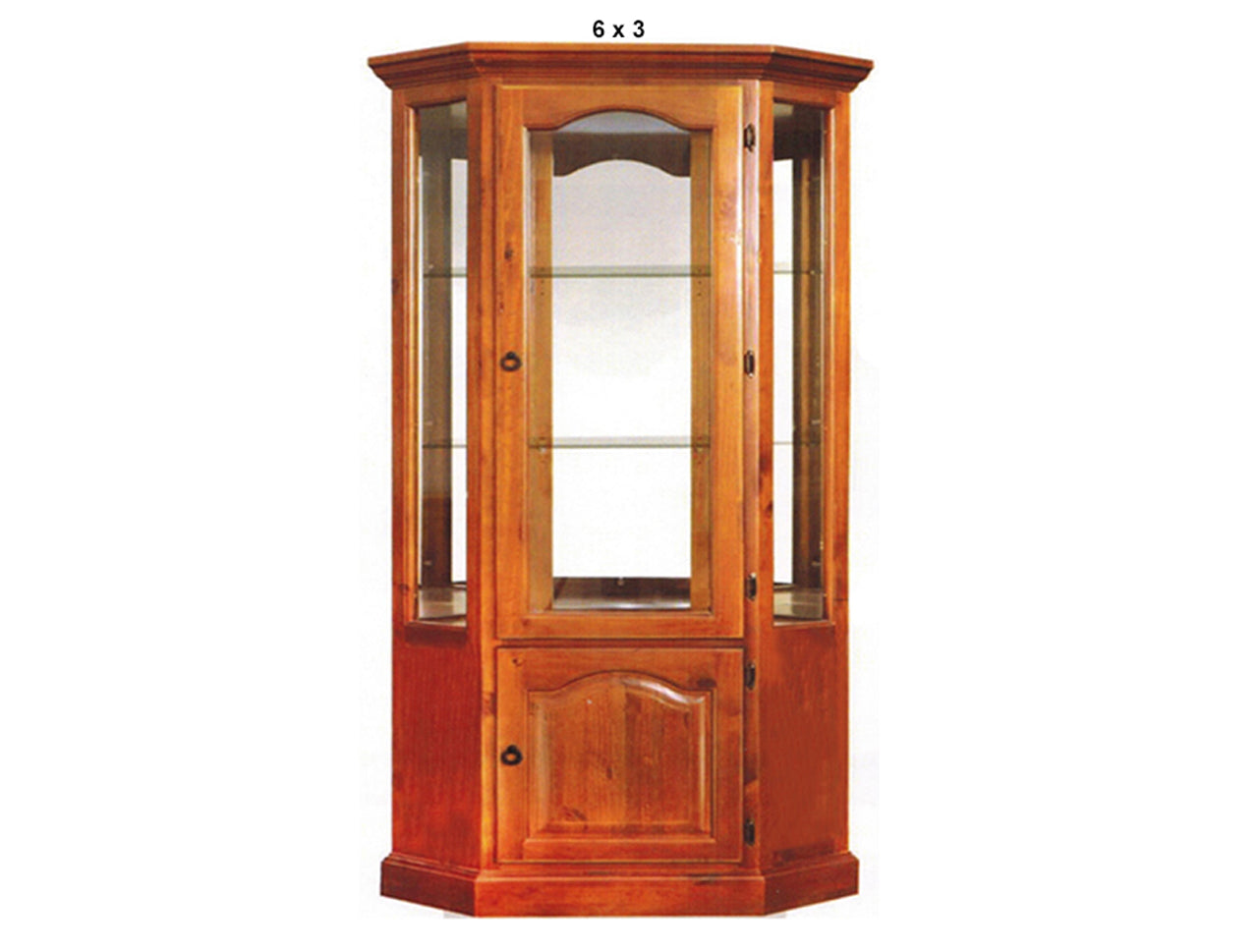 NEW YORK (AUSSIE MADE) CRYSTAL CORNER DISPLAY CABINET WITH MIRRORED BACK COLLECTION - ASSORTED STAINED COLOURS - STARTING FROM $1799