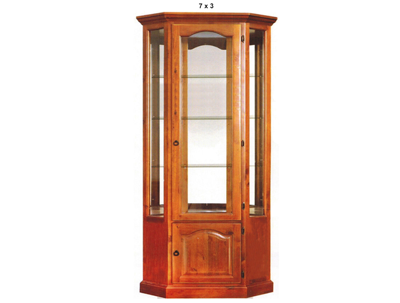 NEW YORK (AUSSIE MADE) CRYSTAL CORNER DISPLAY CABINET WITH MIRRORED BACK COLLECTION - ASSORTED STAINED COLOURS - STARTING FROM $1799