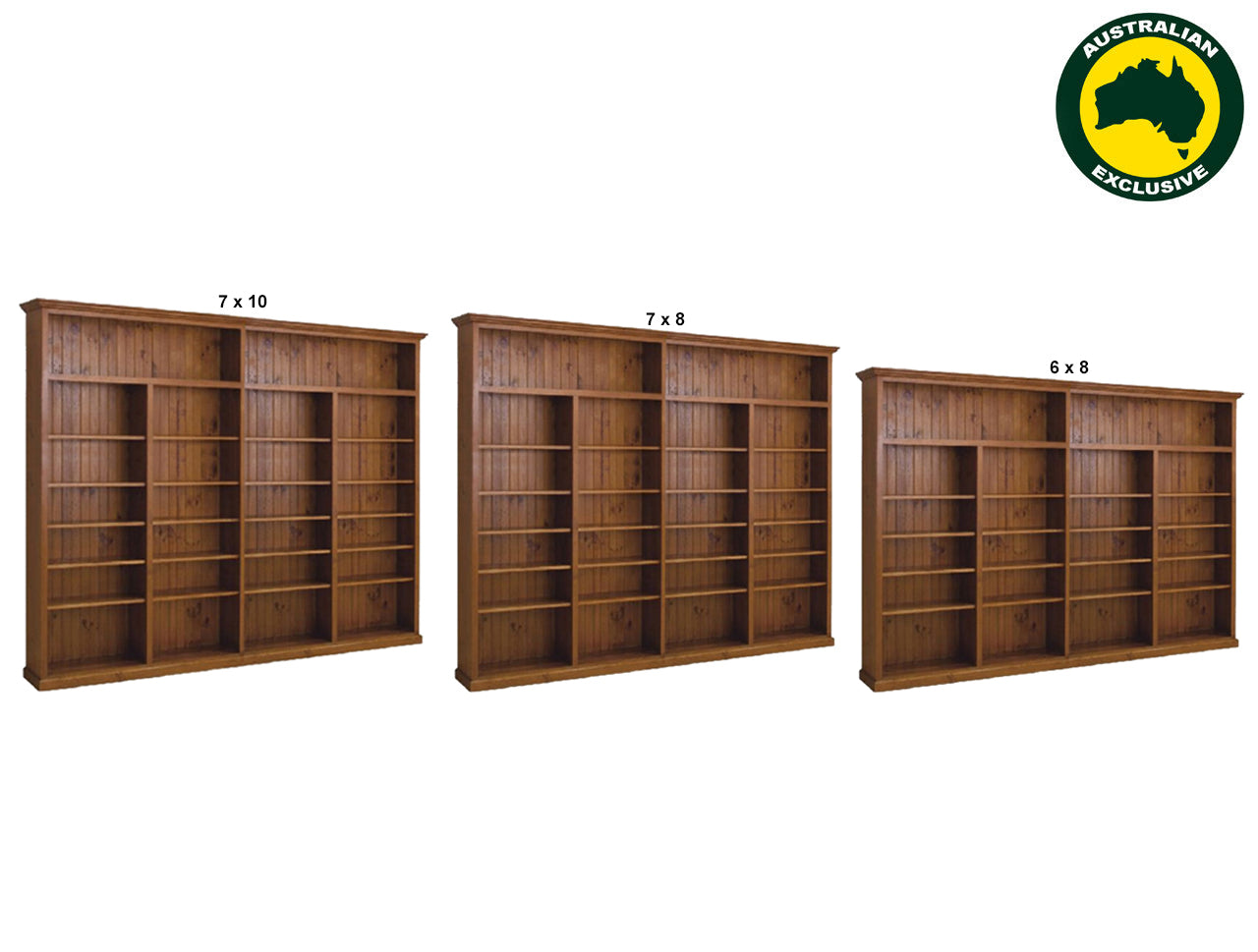 NOLAN (AUSSIE MADE) HIGHLINE BOOKCASE COLLECTION - 3 SECTIONS - ASSORTED STAINED COLOURS - STARTING FROM $1499