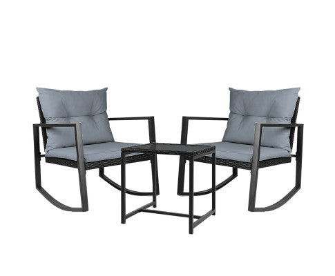 ADALINE INDOOR/ OUTDOOR 3 PIECE ROCKING SET - BLACK