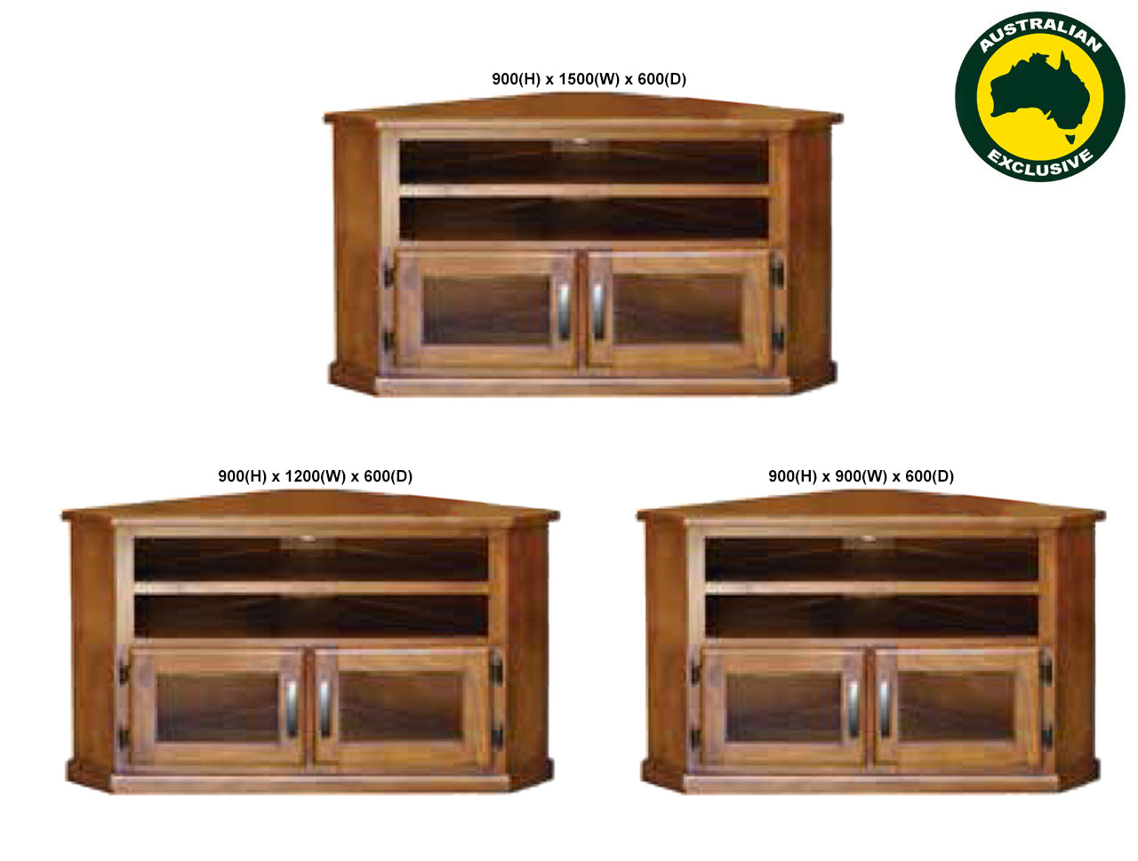 OHIO (AUSSIE MADE) 2 SLOT CORNER TV UNIT COLLECTION - ASSORTED STAINED COLOURS - STARTING FROM $699