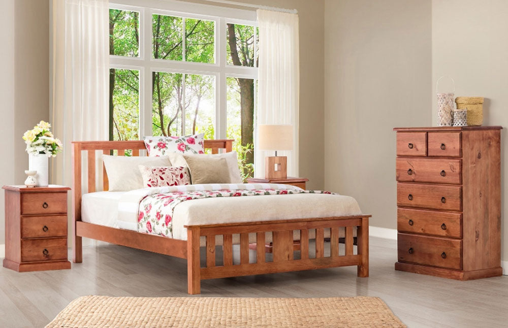 CARRINGTON SINGLE OR KING SINGLE 3 PIECE BEDROOM SUITE WITH STANDARD CASE GOODS - ASSORTED COLOURS