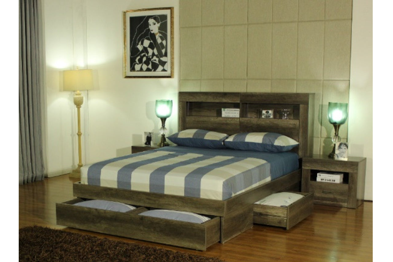 DOUBLE URGANDA FRONT GAS LIFT OR SIDE DRAWER (SIDE/SIDE/FRONT) BED - 1200(H) - VINTAGE OAK
