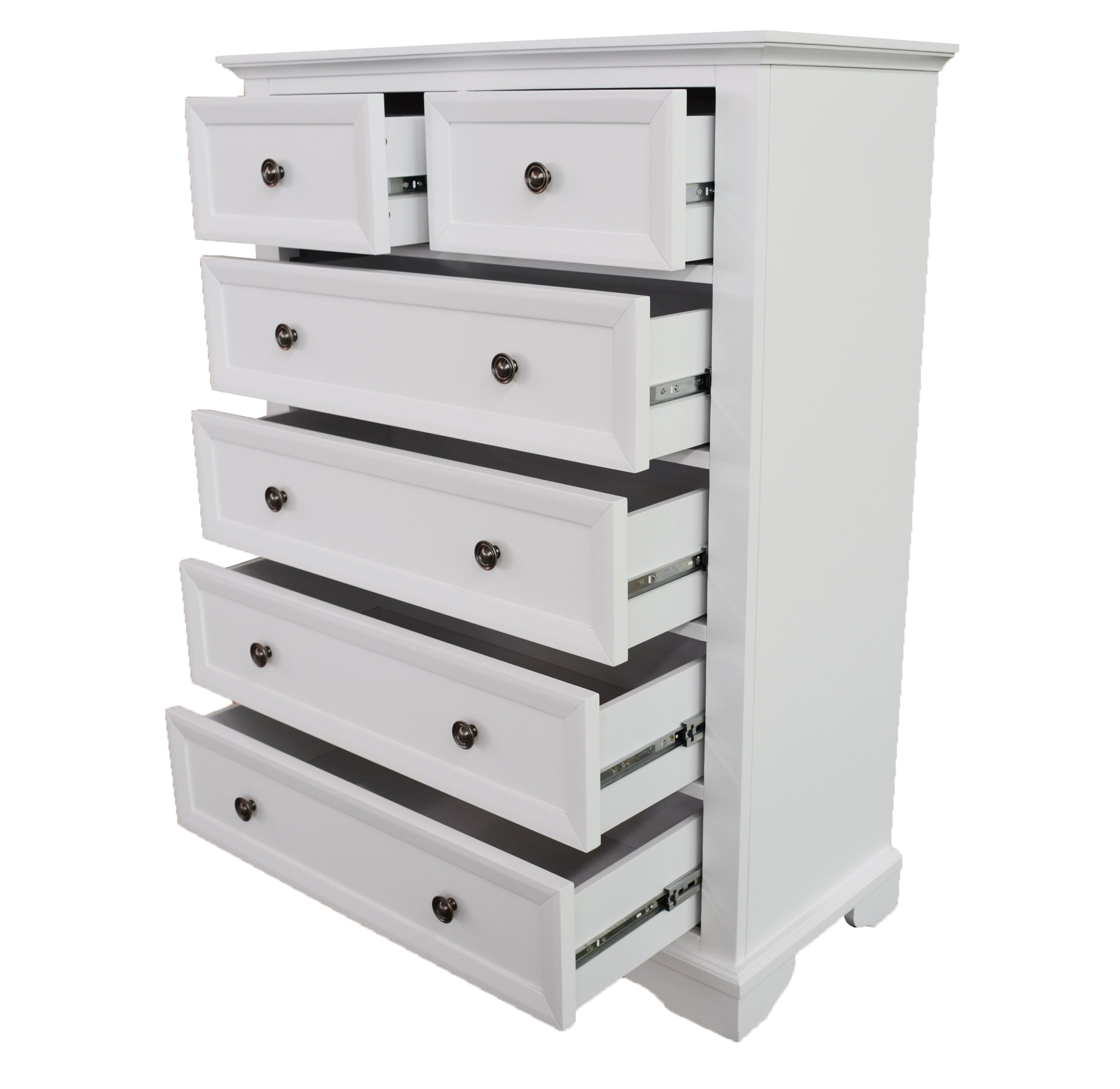AUSTIN 6 DRAWER SPLIT TOP TALLBOY - 1255(H) x 970(W) - WHITE
