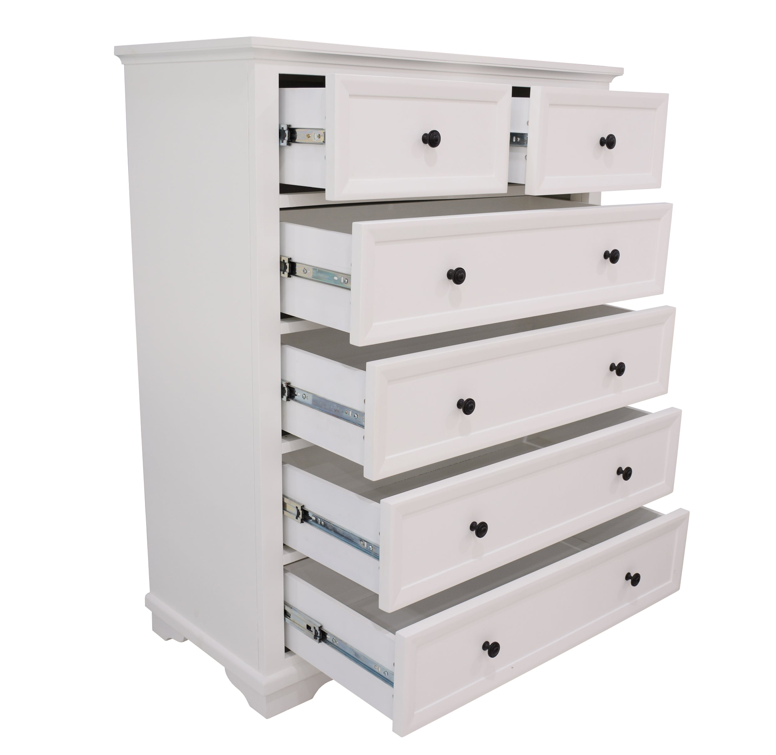 CHANELLE 6 DRAWER TOP SPLIT TALLBOY - 1250(H) x 950(W) - WHITE