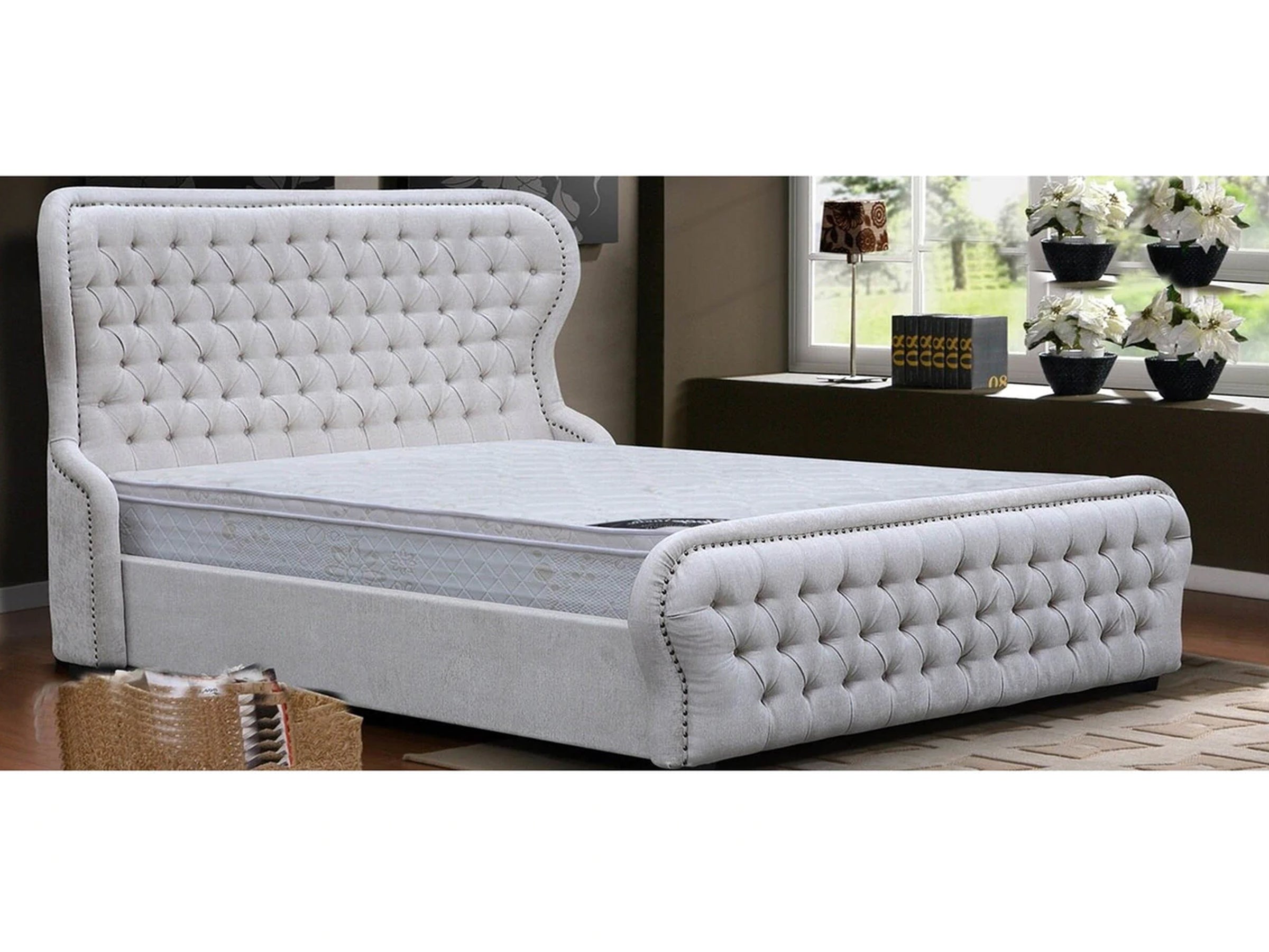 KING (SW8088) PAMILIA FABRIC UPHOLSTERED BED - LIGHT GREY