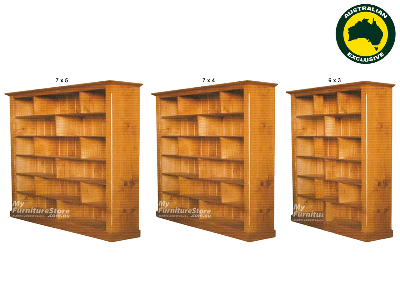 PIGEON (AUSSIE MADE) BOOKCASE 3 SPACE ON TOP COLLECTION - ASSORTED STAINED COLOURS - STARTING FROM $799