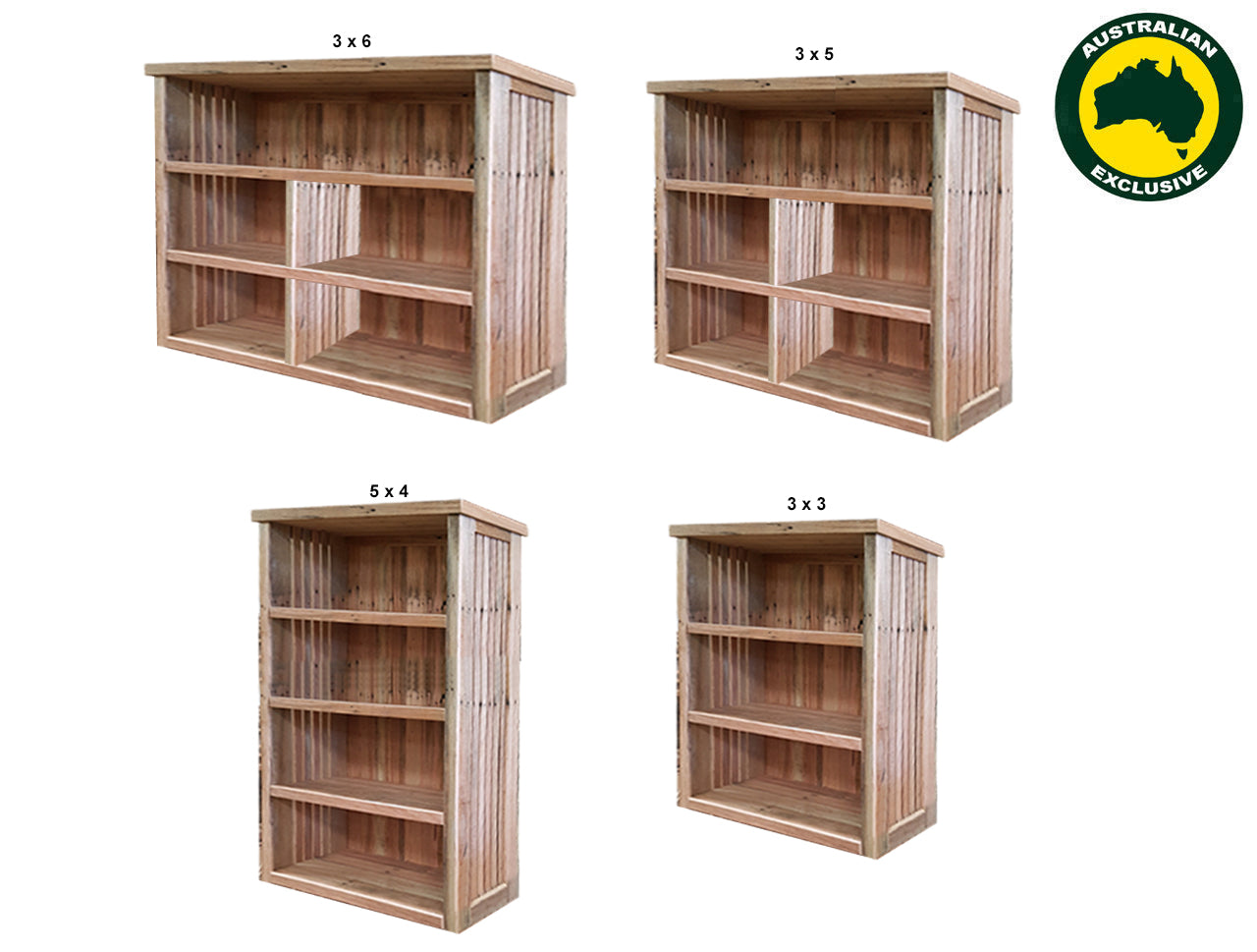 PALING (AUSSIE MADE) LOWLINE BOOKCASE COLLECTION - ASSORTED STAINED COLOURS - STARTING FROM $499