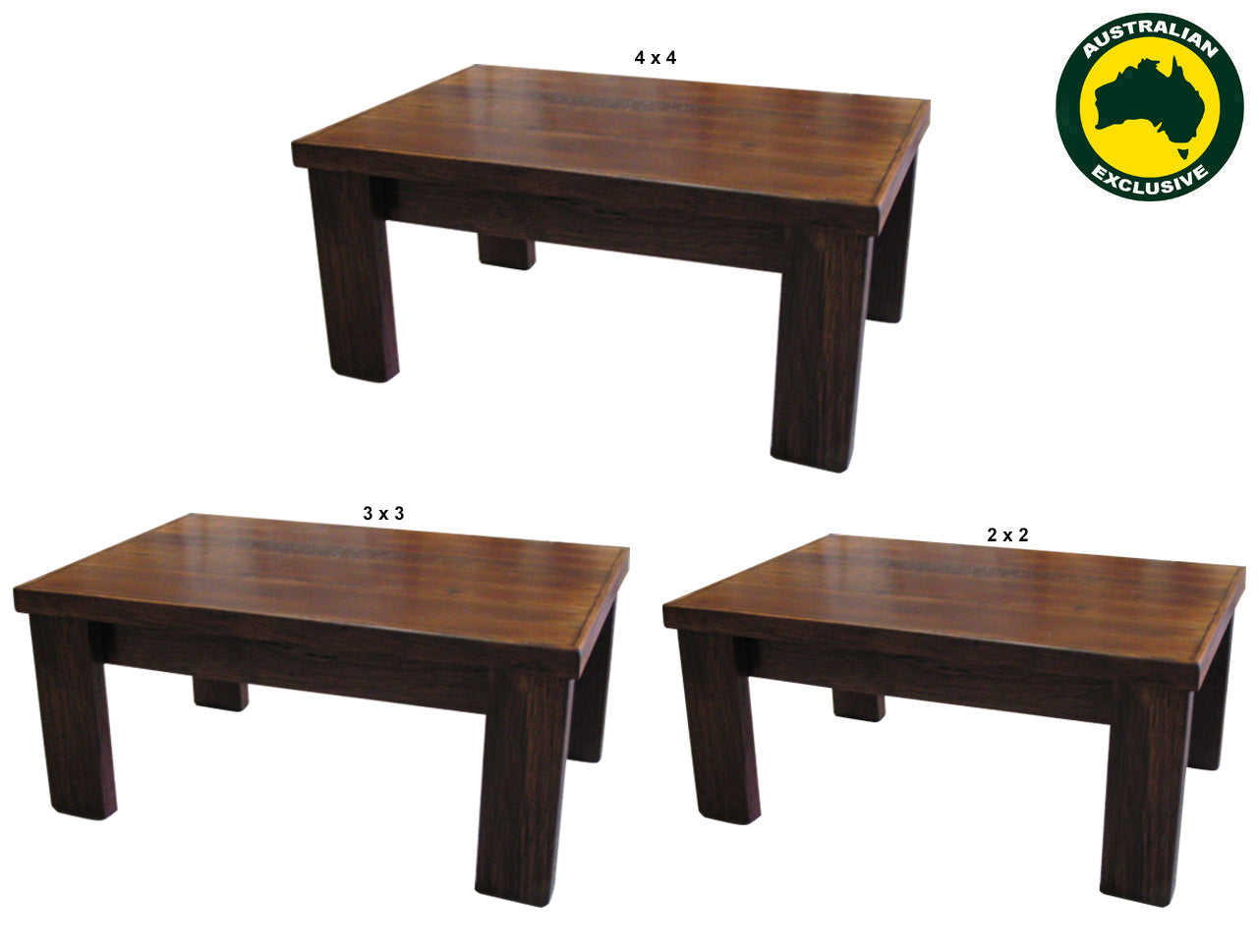 PALING (AUSSIE MADE) COFFEE TABLE WITH LEGS COLLECTION - ASSORTED STAINED COLOURS - STARTING FROM $499