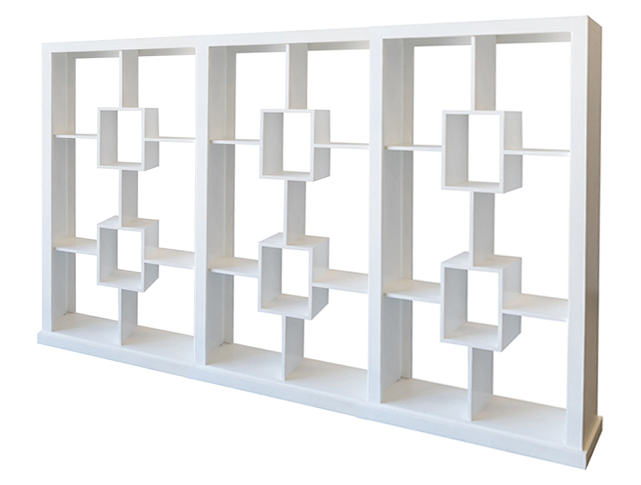 PUNCHO BOOKCASE / ROOM DIVIDER + 6 BOX IN THE MIDDLE - 1800(H) x 2700(W) x 280(D) - 3 SECTION - PIGEON PAIRED - ASSORTED PAINTED COLOURS