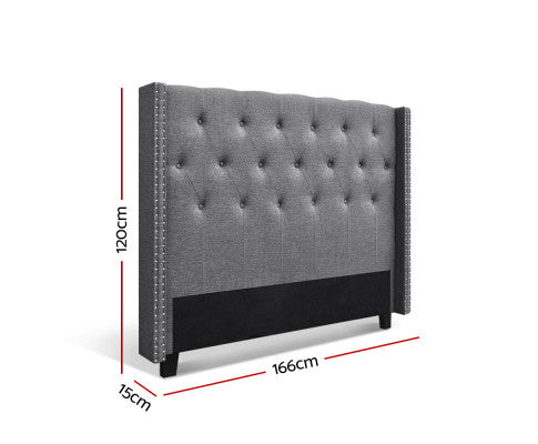 QUEEN AUREL WINGED LINEN FABRIC HEADBOARD BEDHEAD - GREY