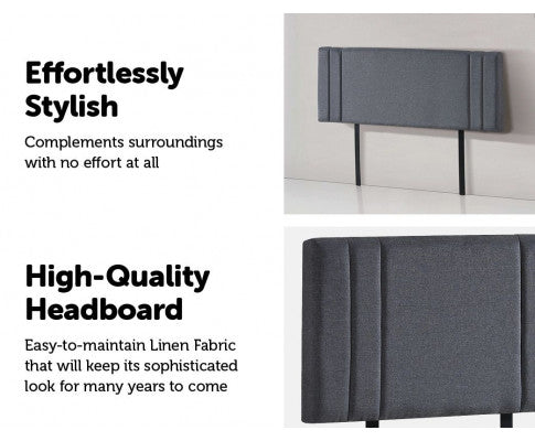 QUEEN ANDORRA LINEN FABRIC HEADBOARD BEDHEAD - GREY