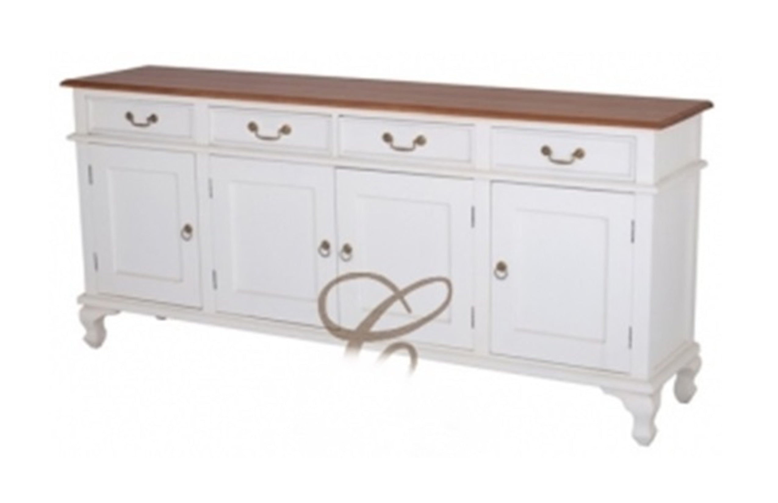 QUEEN ANN (SB 404 QA) 2000(W) 4 DOOR 4 DRAWER TWO -900(H) X 2000(W)  -TONED BUFFET - WHITE / CARAMEL