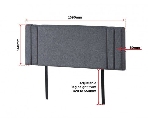 QUEEN ANDORRA LINEN FABRIC HEADBOARD BEDHEAD - GREY