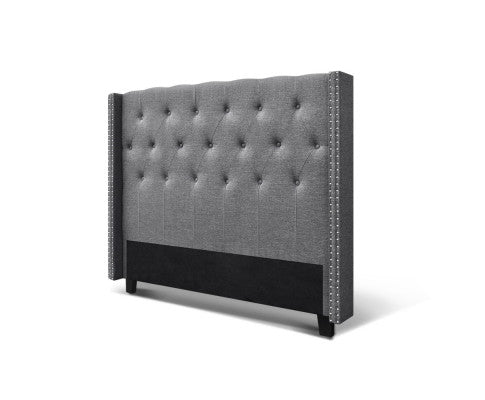 QUEEN AUREL WINGED LINEN FABRIC HEADBOARD BEDHEAD - GREY