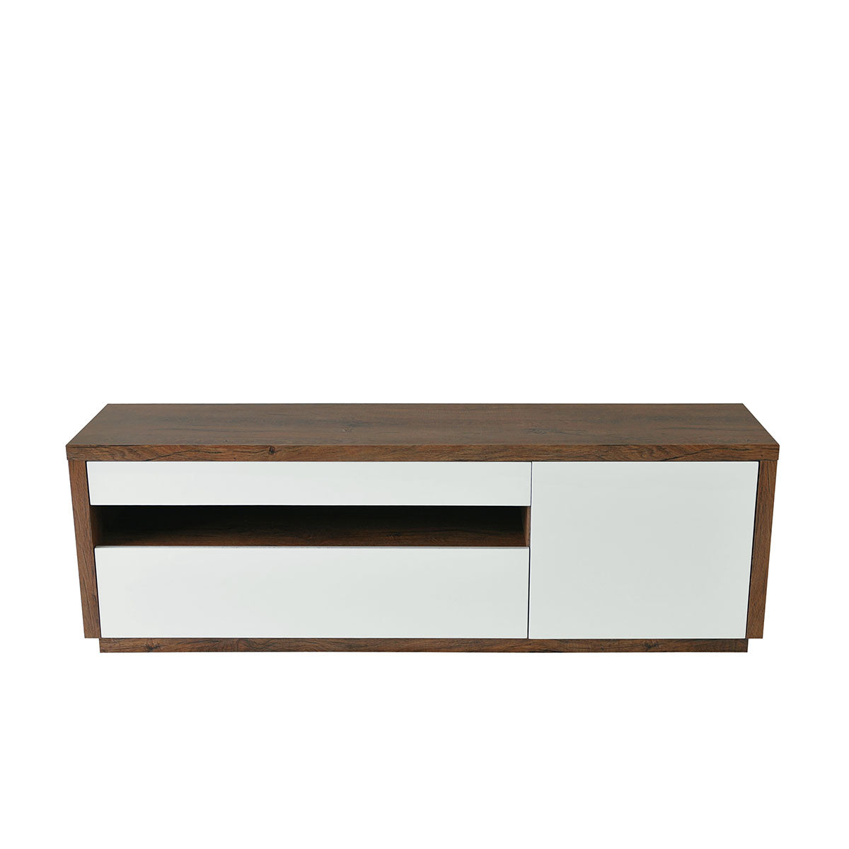QUEENIE TV ENTERTAINMENT LOWLINE UNIT - 550(H) x 1680(W) - HIGH GLOSS WHITE / ANTIQUE OAK