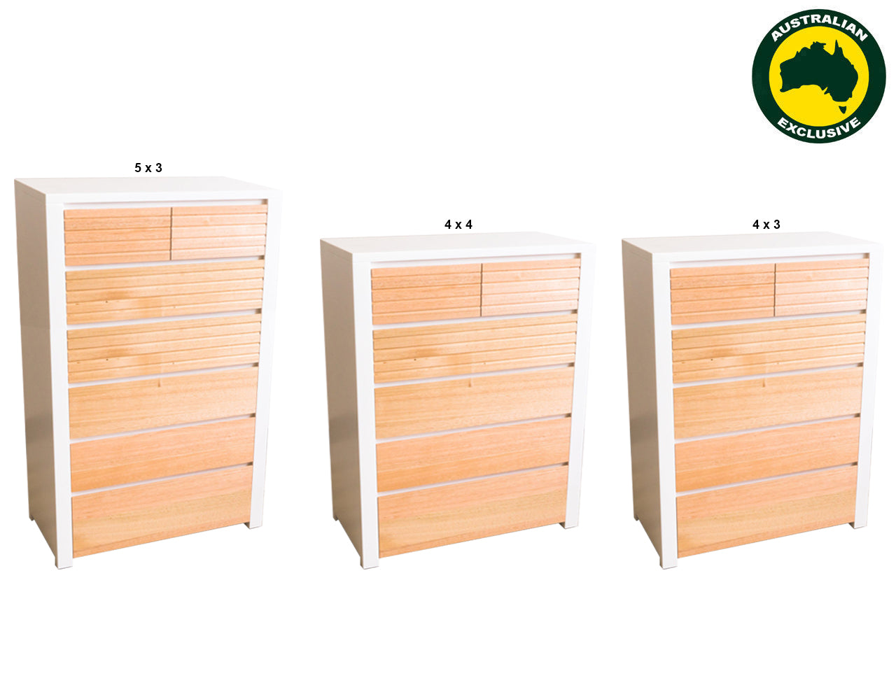 QUINN (AUSSIE MADE) TALLBOY COLLECTION - ASSORTED PAINTED / STAINED COLOURS - STARTING FROM $1499