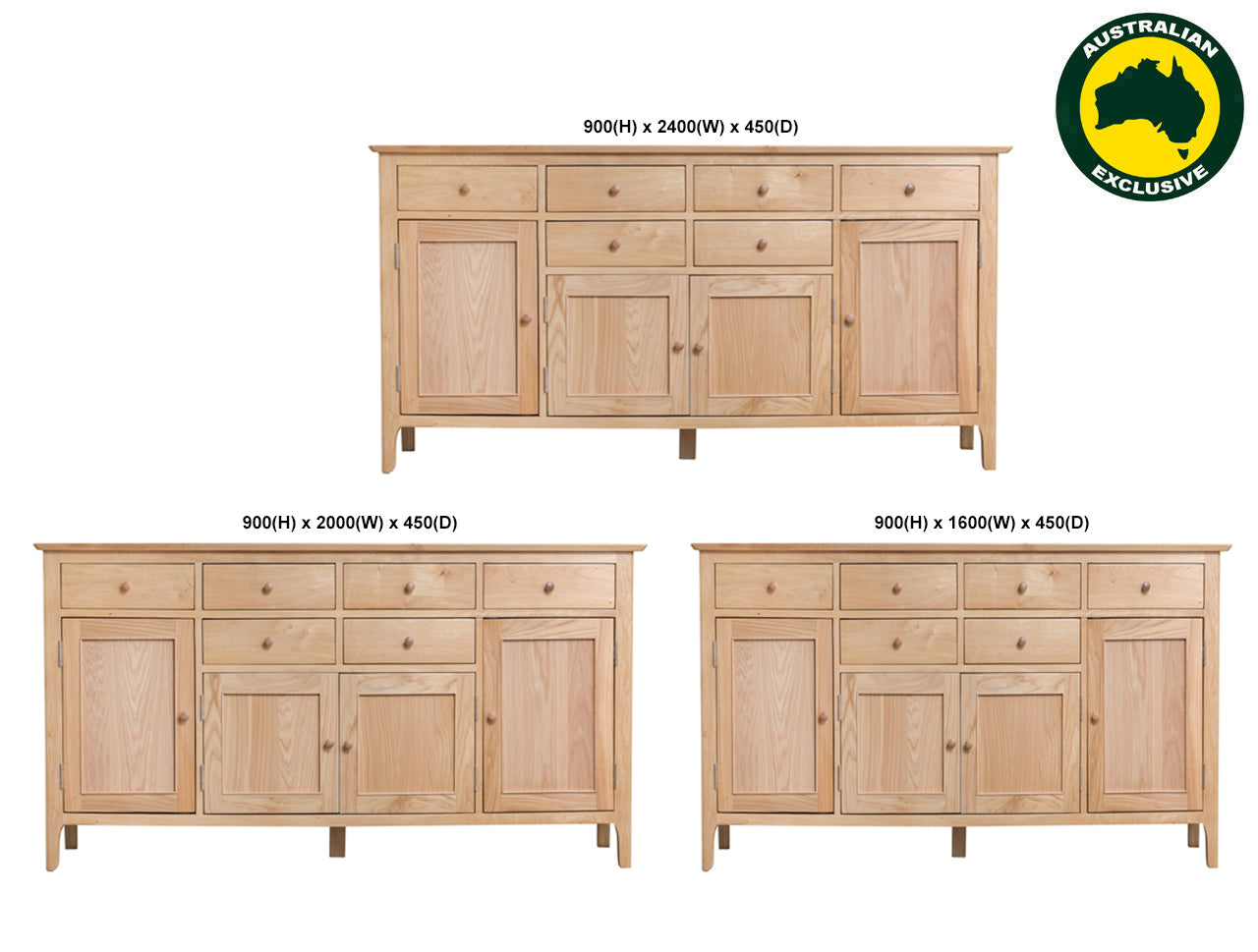 ROBINHOOD (AUSSIE MADE) BUFFET WITH 4 DOORS & 6 DRAWERS COLLECTION - TASSIE OAK COMBINATION - ASSORTED STAINED COLOURS - STARTING FROM $1899