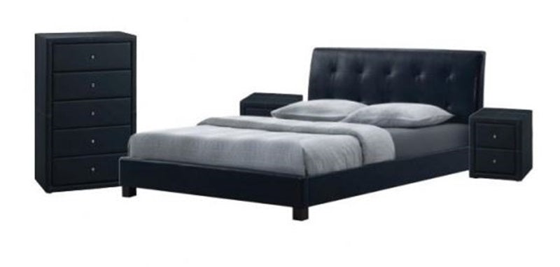 ROSE (WD-8144) QUEEN 6 PIECE "THE LOT" BEDROOM SUITE WITH (WD-12) DRESSING TABLE & MIRROR - LEATHERETTE - BLACK OR WHITE 