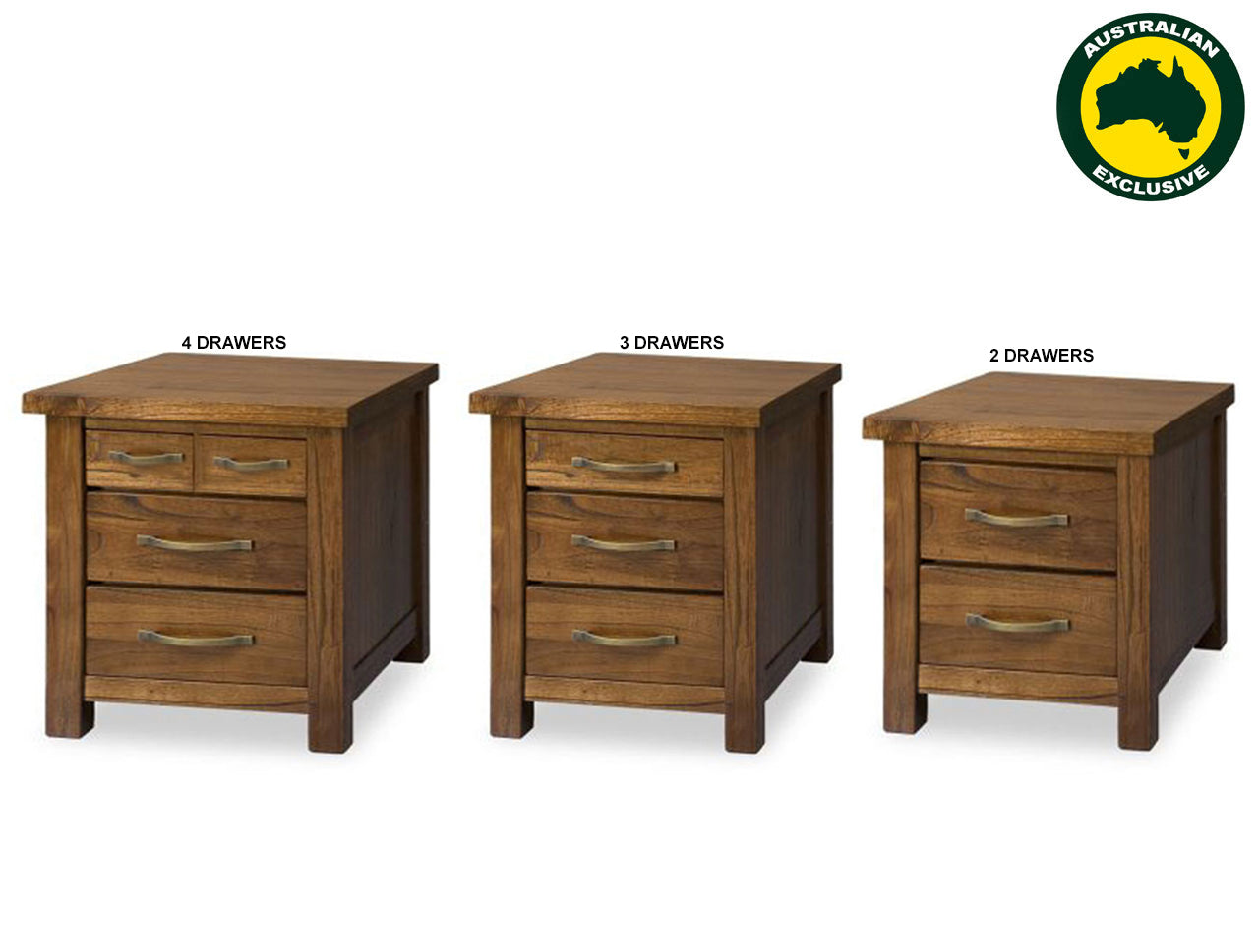 RADUIS (AUSSIE MADE) BEDSIDE TABLE COLLECTION - ASSORTED STAINED COLOURS - STARTING FROM $349