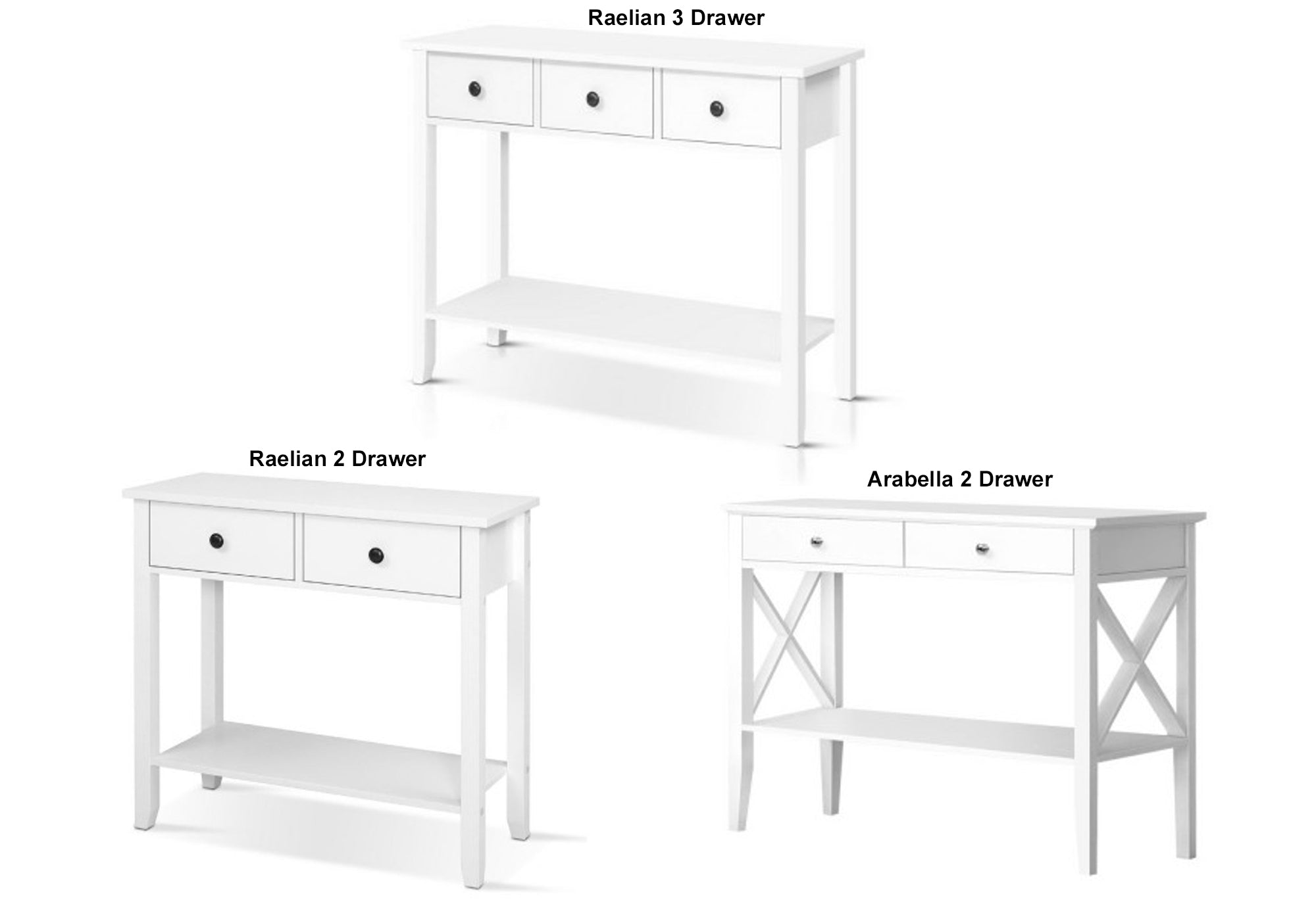 RAELIAN / ARABELLA CONSOLE TABLE COLLECTION - WHITE - STARTING FROM $199