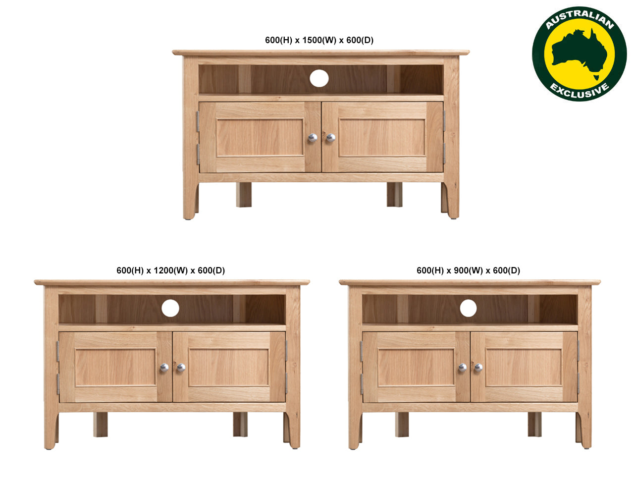 ROBINHOOD (AUSSIE MADE) 2 DOOR CORNER TV UNIT COLLECTION - TASSIE OAK COMBINATION - ASSORTED STAINED COLOURS - STARTING FROM $849