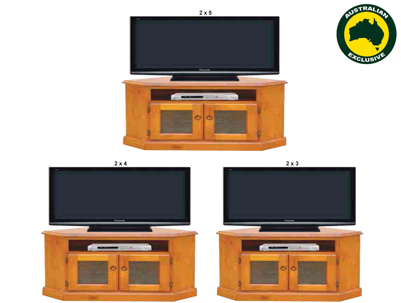 ROMA (AUSSIE MADE) CORNER TV UNIT WITH 1 SLOT / 2 GLASS DOORS COLLECTION - ASSORTED STAINED COLOURS - STARTING FROM $599