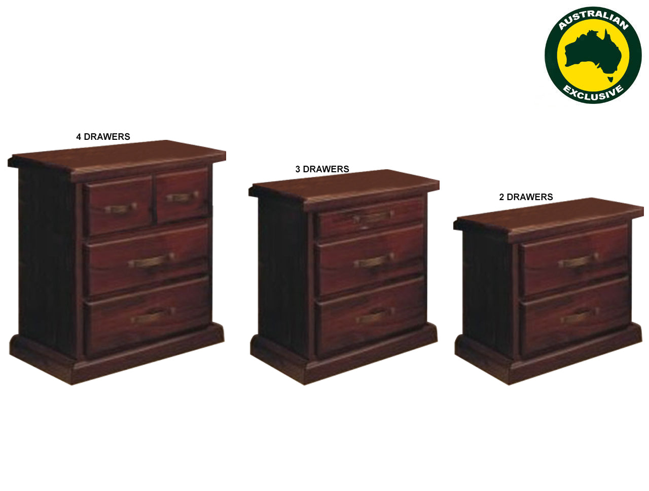 RUSTIC (AUSSIE MADE) BEDSIDE TABLE COLLECTION - ASSORTED STAINED COLOURS - STARTING FROM $399